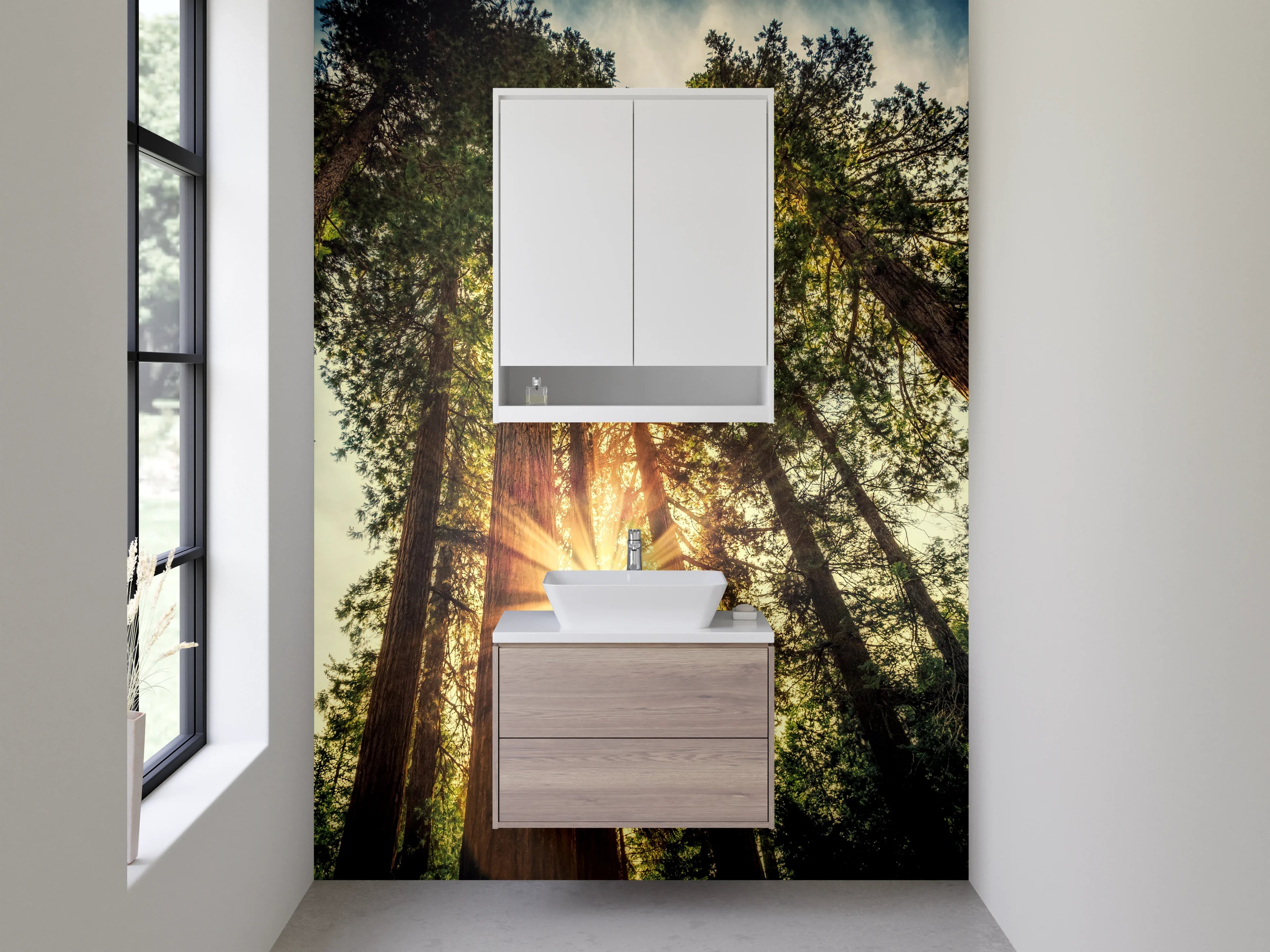 Waschbecken-Rückwand - Wald mit Sonnenstrahlen – Naturmotiv