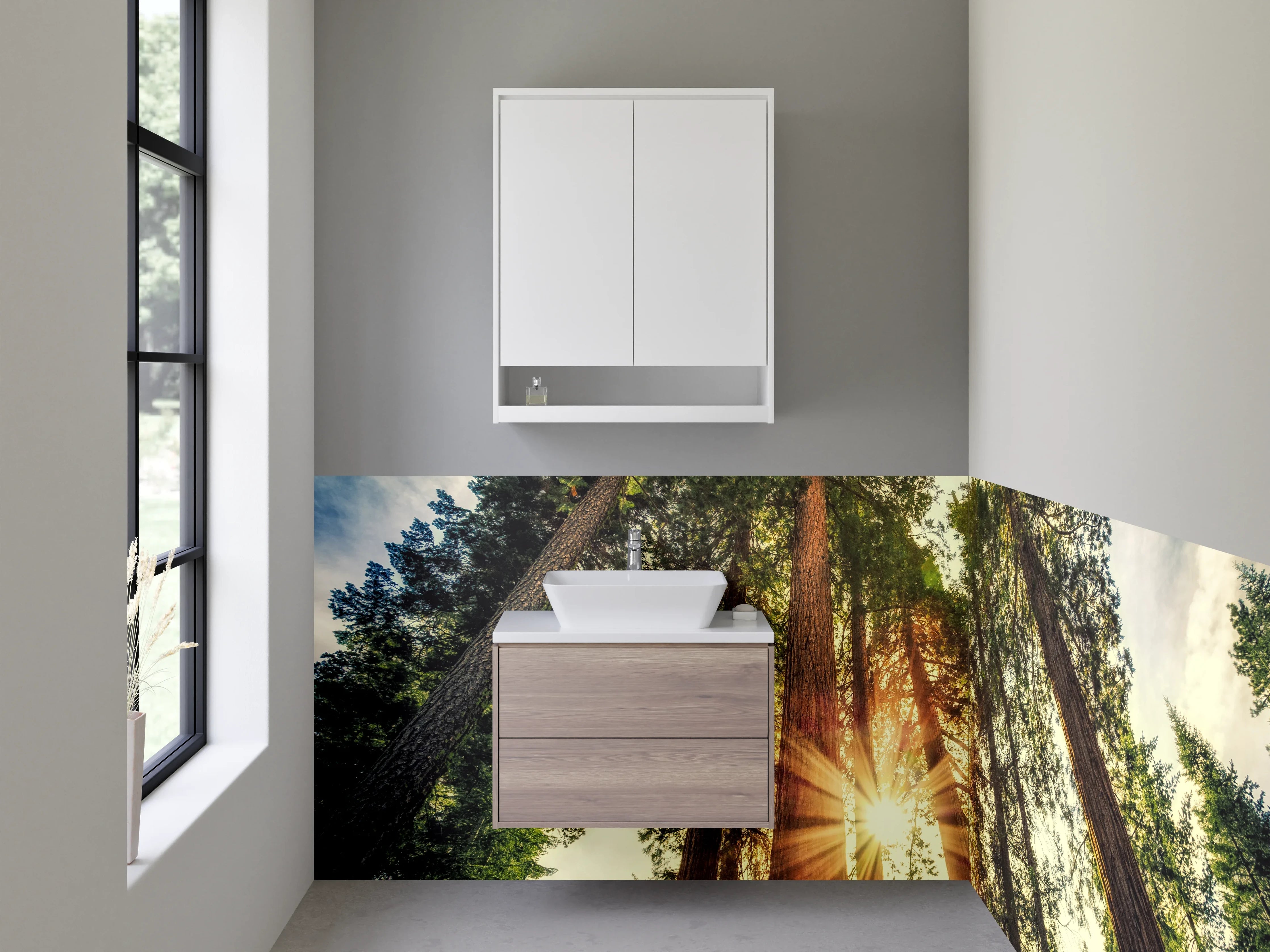 Waschbecken-Rückwand - Wald mit Sonnenstrahlen – Naturmotiv
