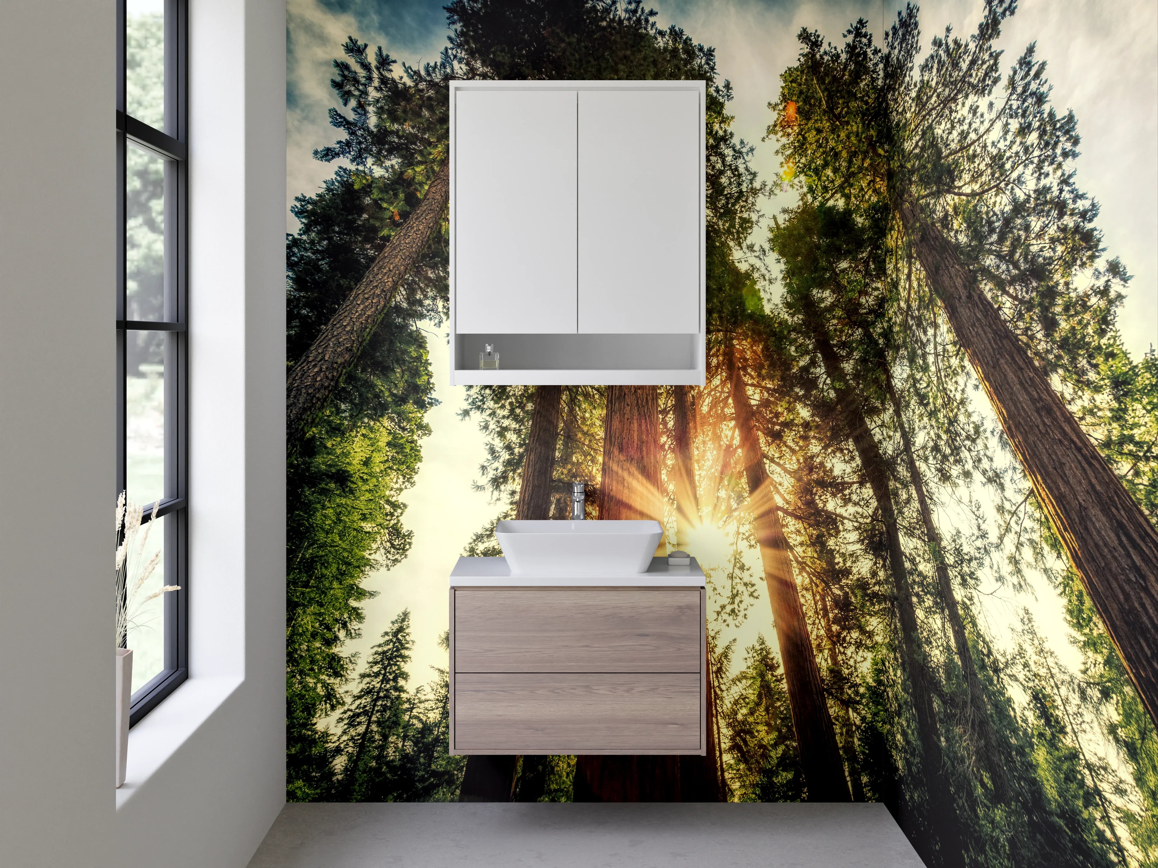 Waschbecken-Rückwand - Wald mit Sonnenstrahlen – Naturmotiv