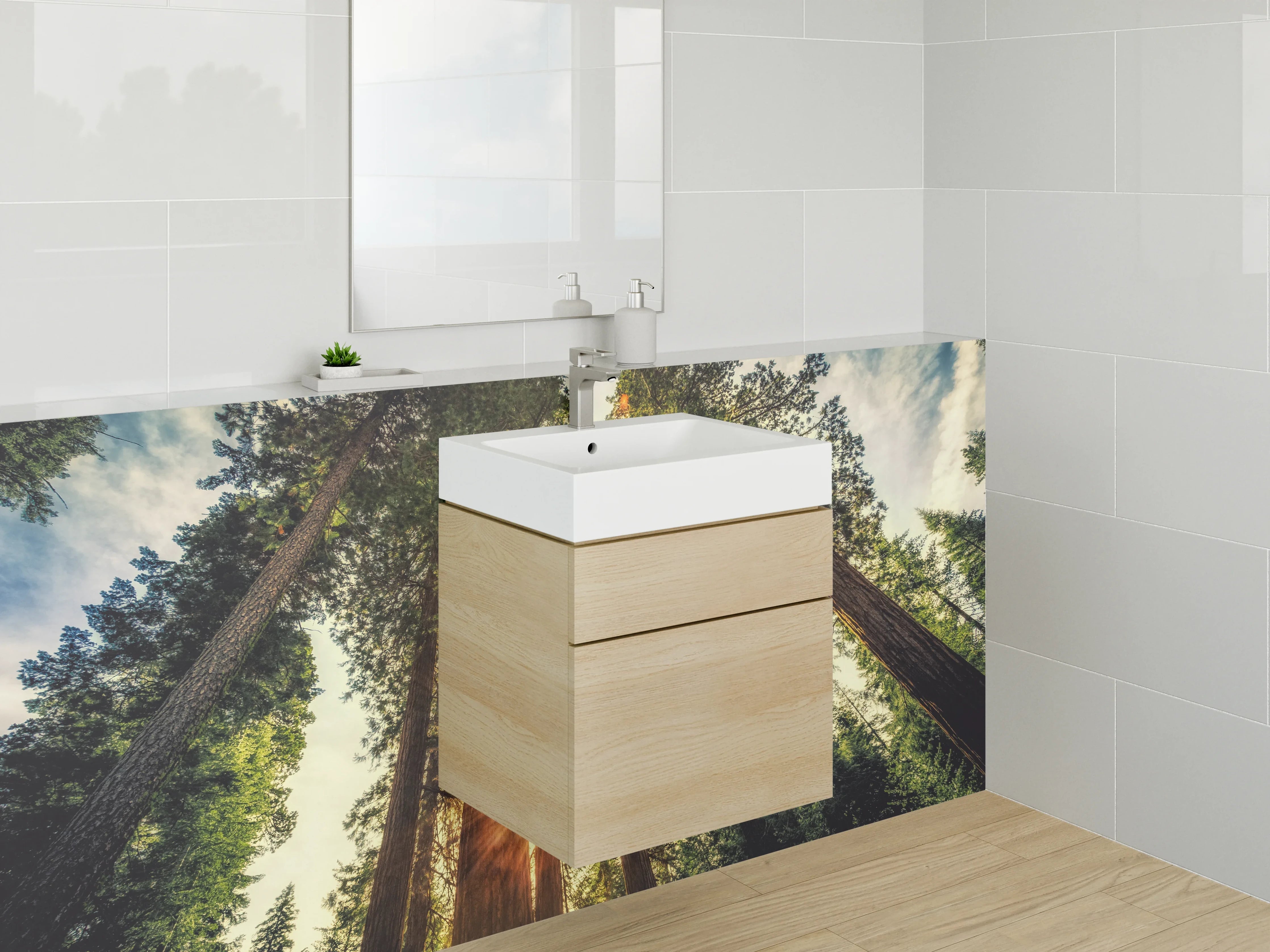 Waschbecken-Rückwand - Wald mit Sonnenstrahlen – Naturmotiv