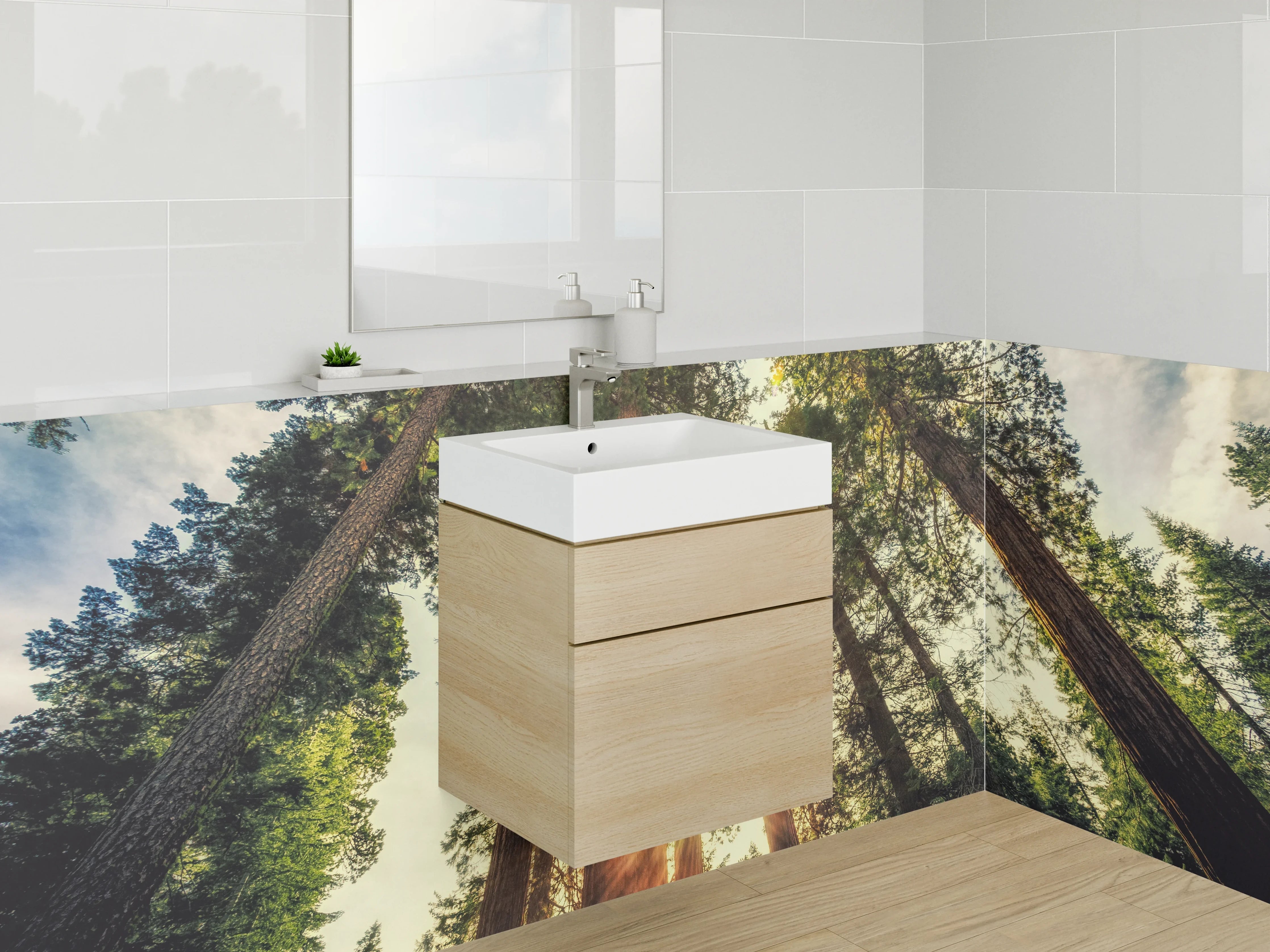 Waschbecken-Rückwand - Wald mit Sonnenstrahlen – Naturmotiv