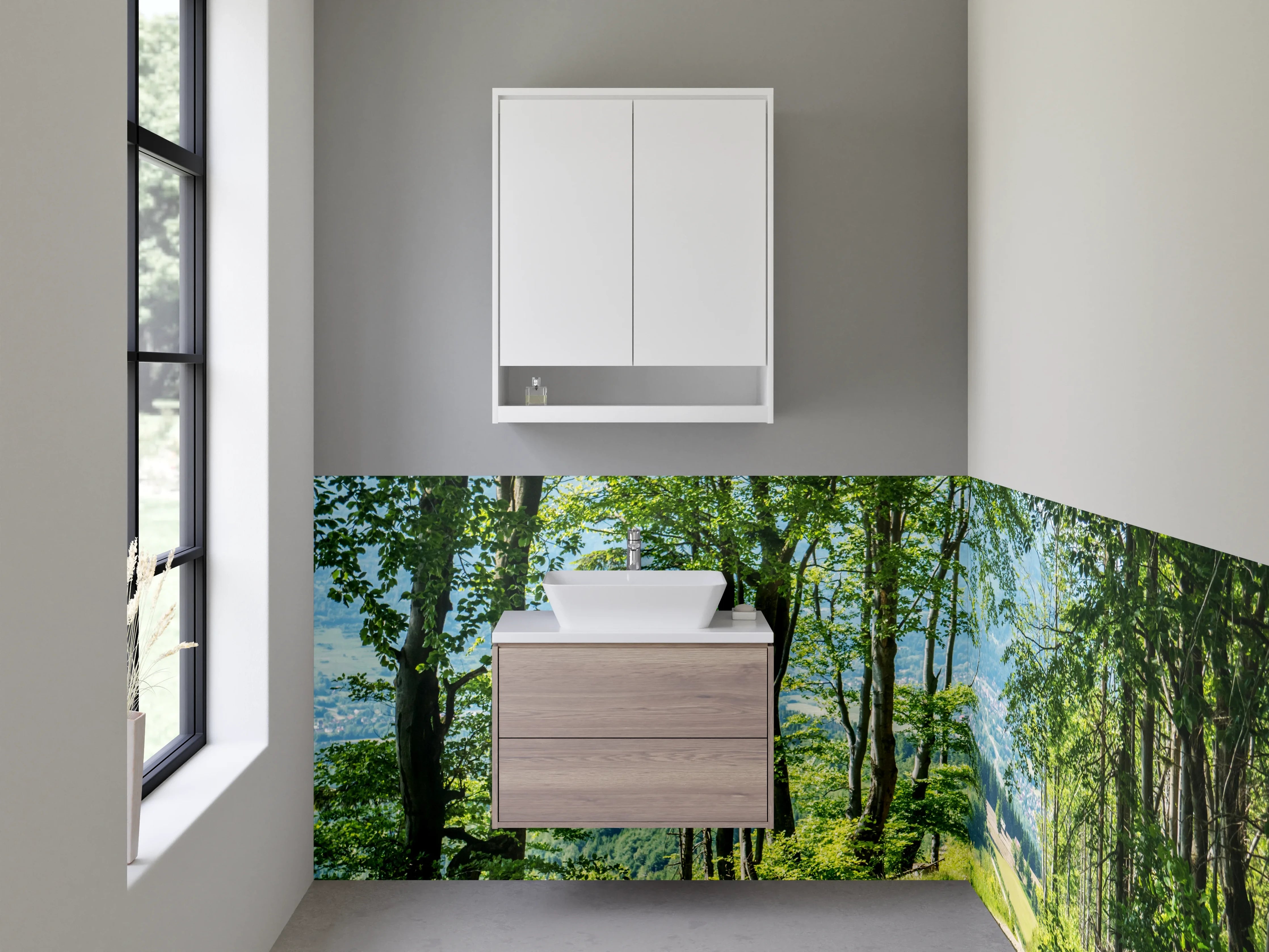 Waschbecken-Rückwand - Waldweg Panoramablick Naturmotiv