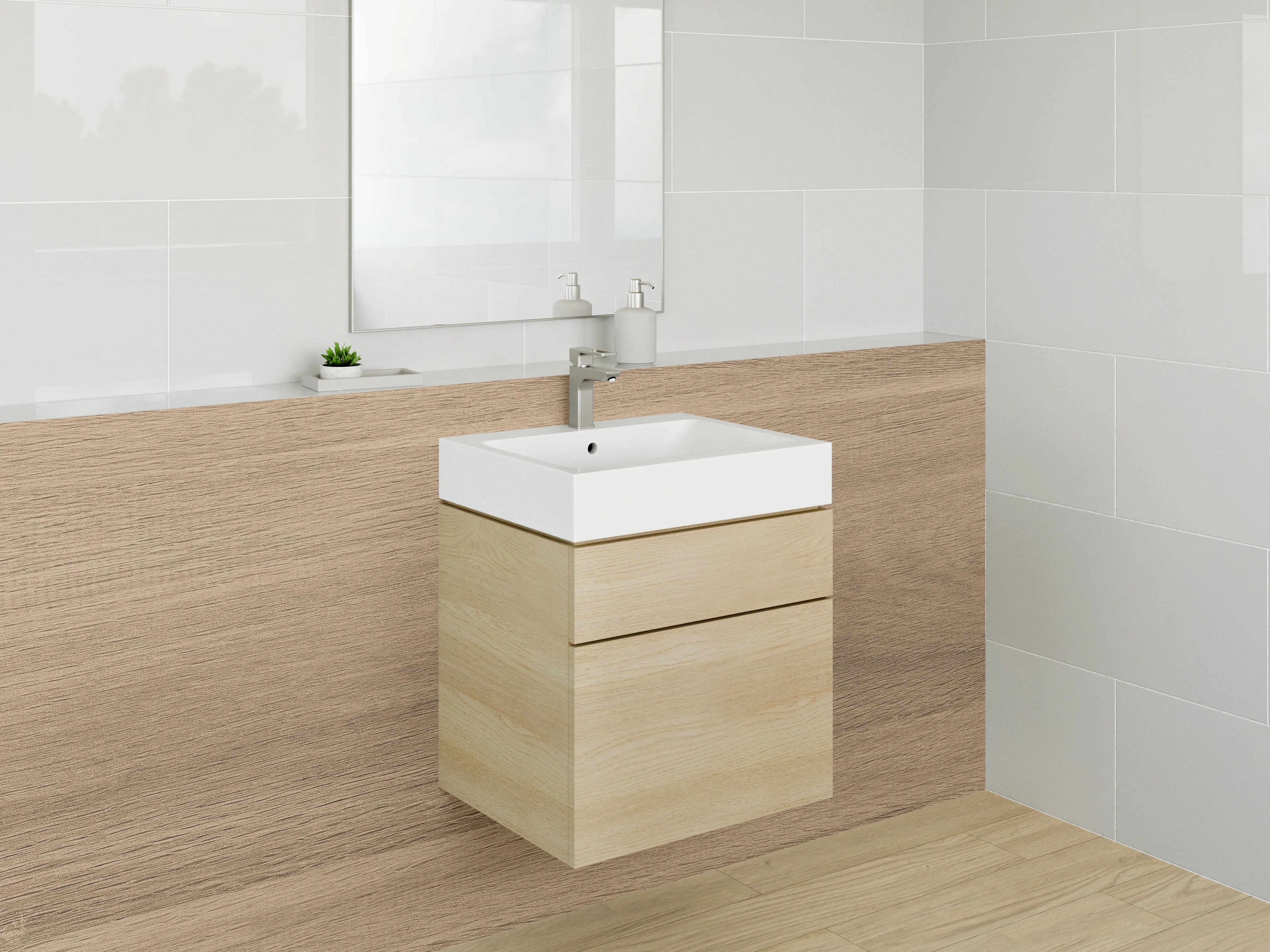 Waschbecken-Rückwand - Warme Holztöne im Vintage-Stil