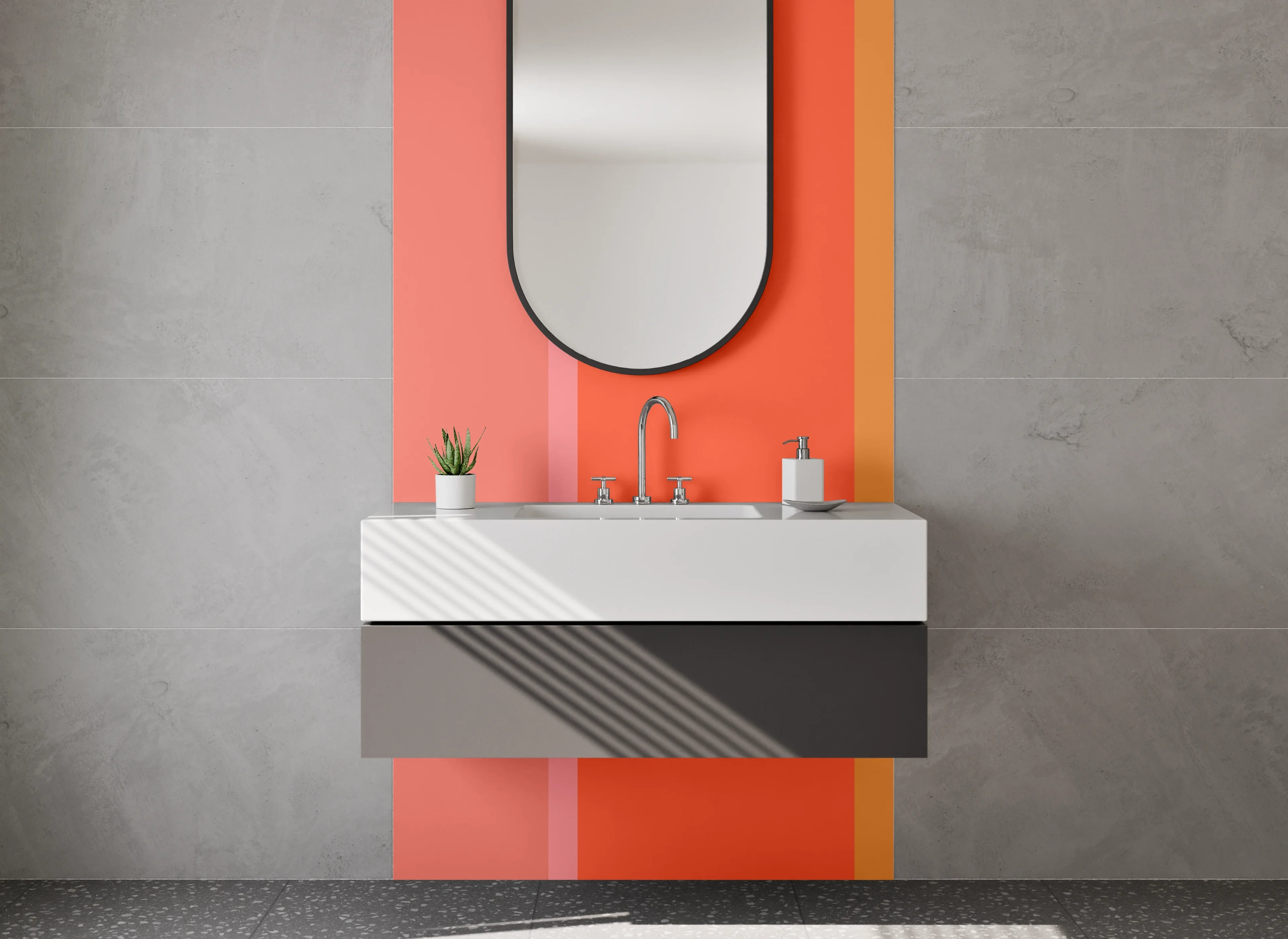 Waschbecken-Rückwand - Warmer Farbmix in Rot- und Orangetönen