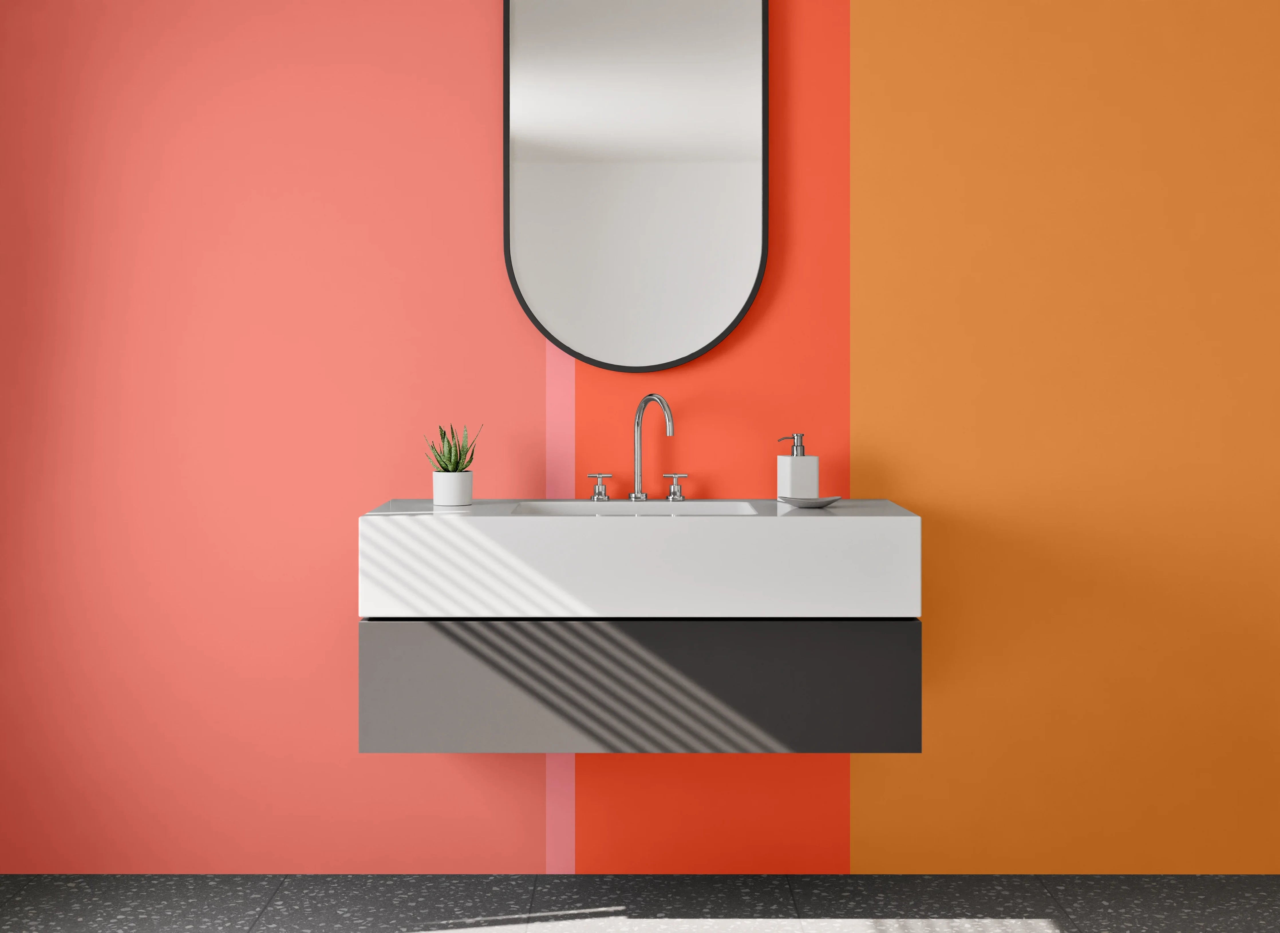 Waschbecken-Rückwand - Warmer Farbmix in Rot- und Orangetönen