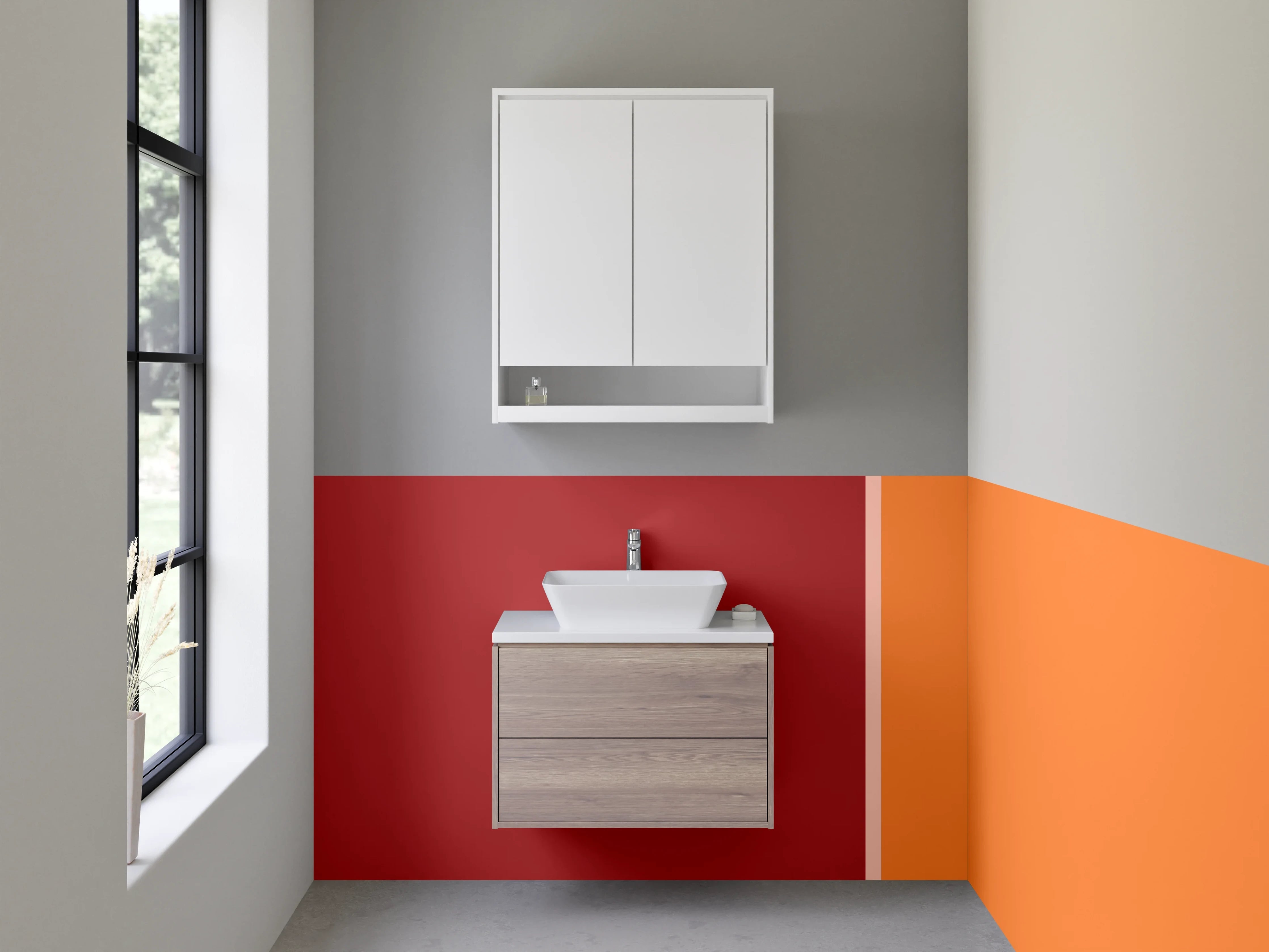 Waschbecken-Rückwand - Warmer Rot-Orange-Design