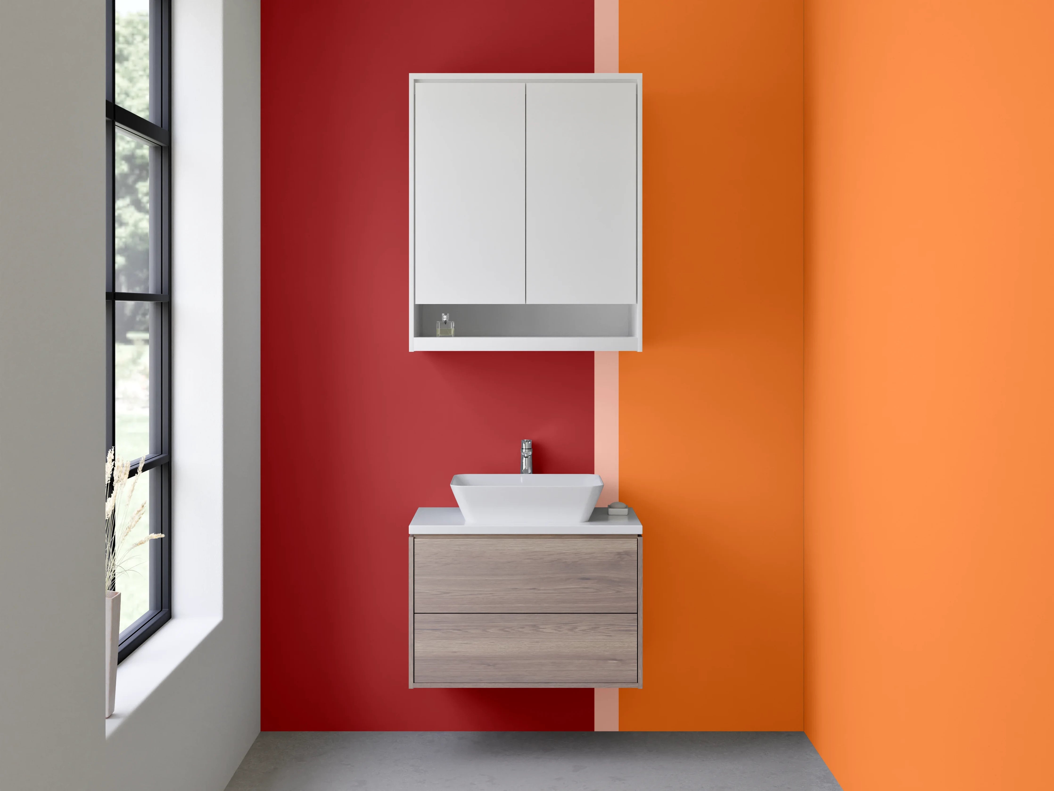 Waschbecken-Rückwand - Warmer Rot-Orange-Design