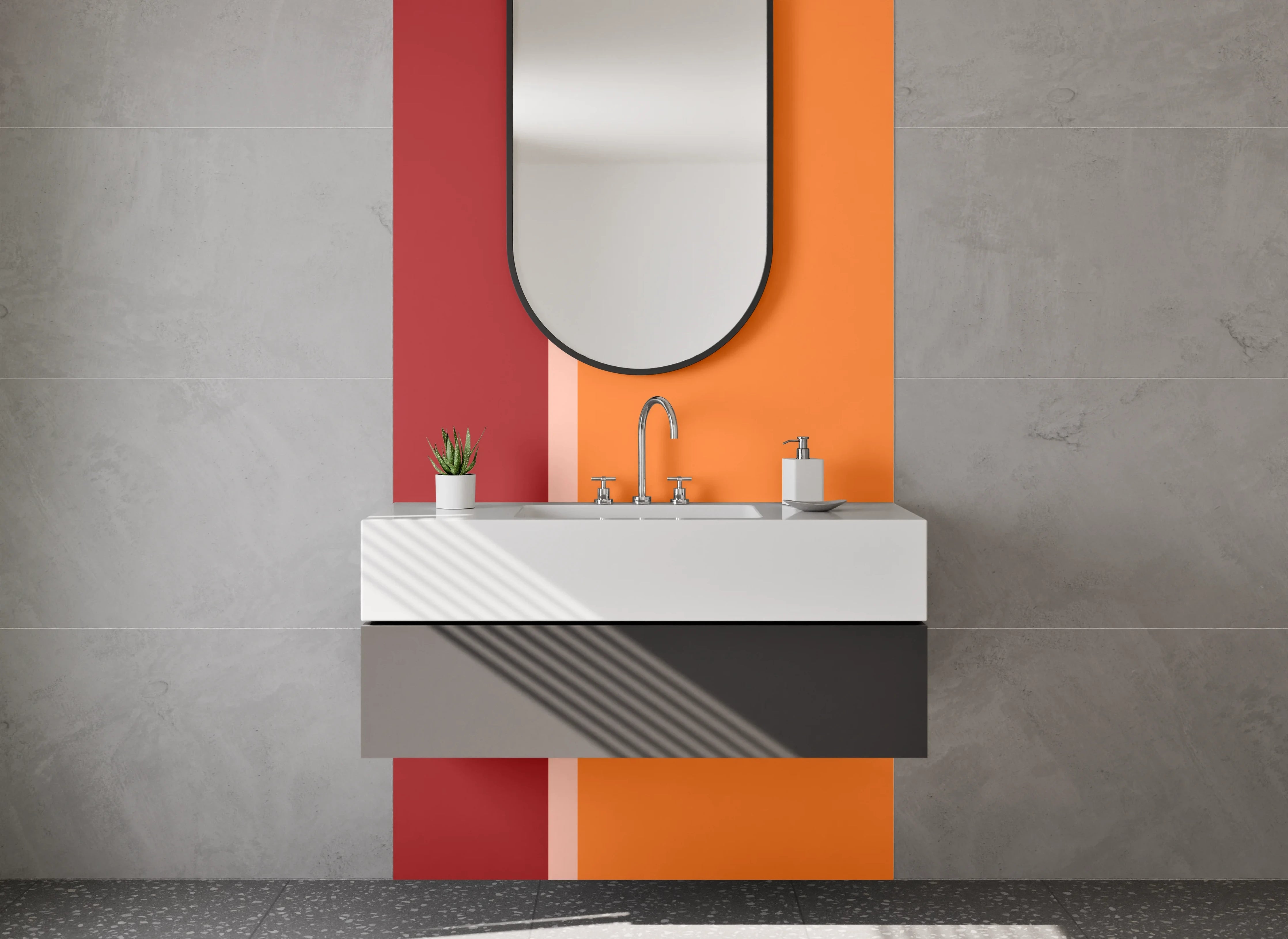 Waschbecken-Rückwand - Warmer Rot-Orange-Design