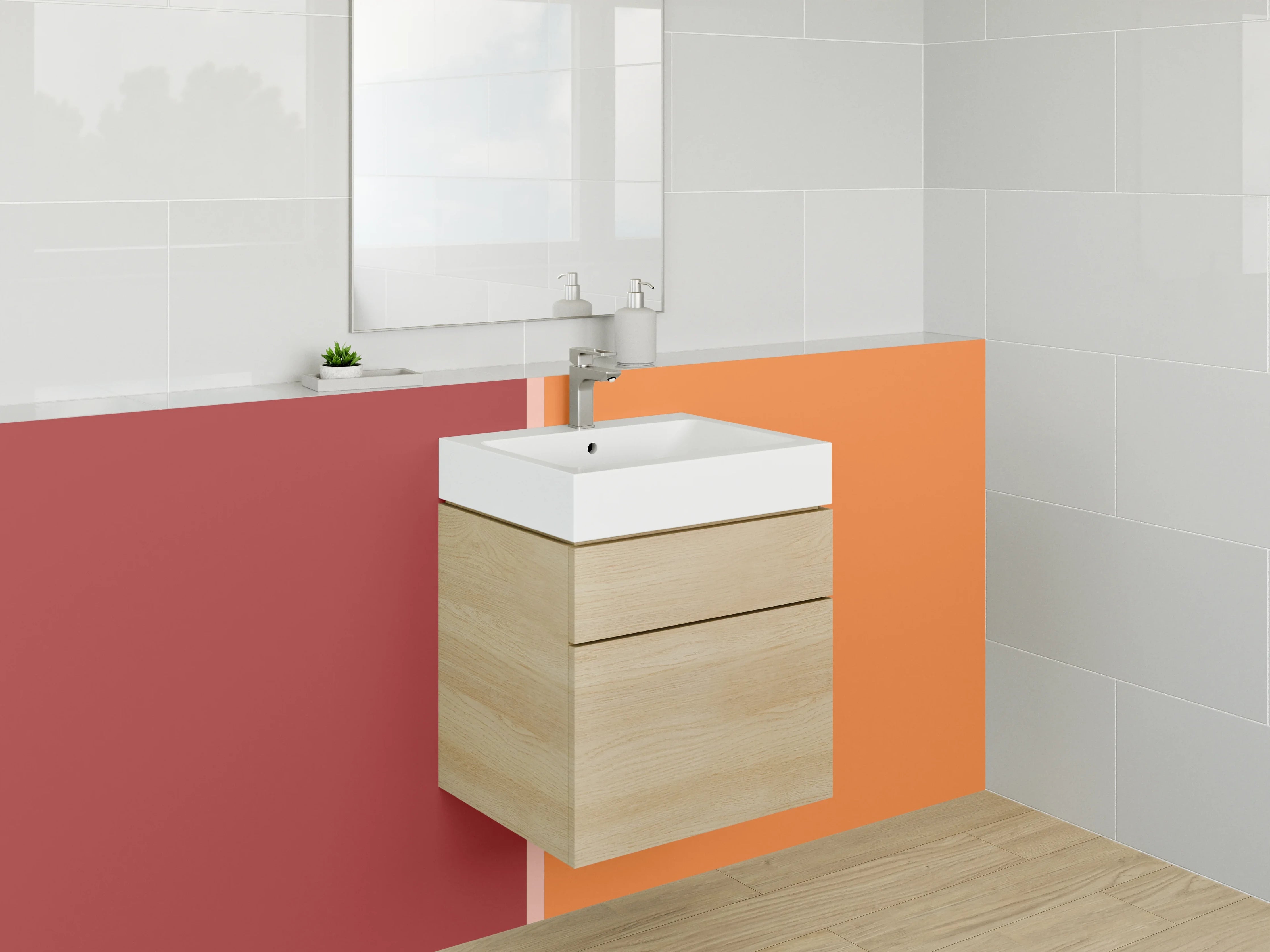 Waschbecken-Rückwand - Warmer Rot-Orange-Design