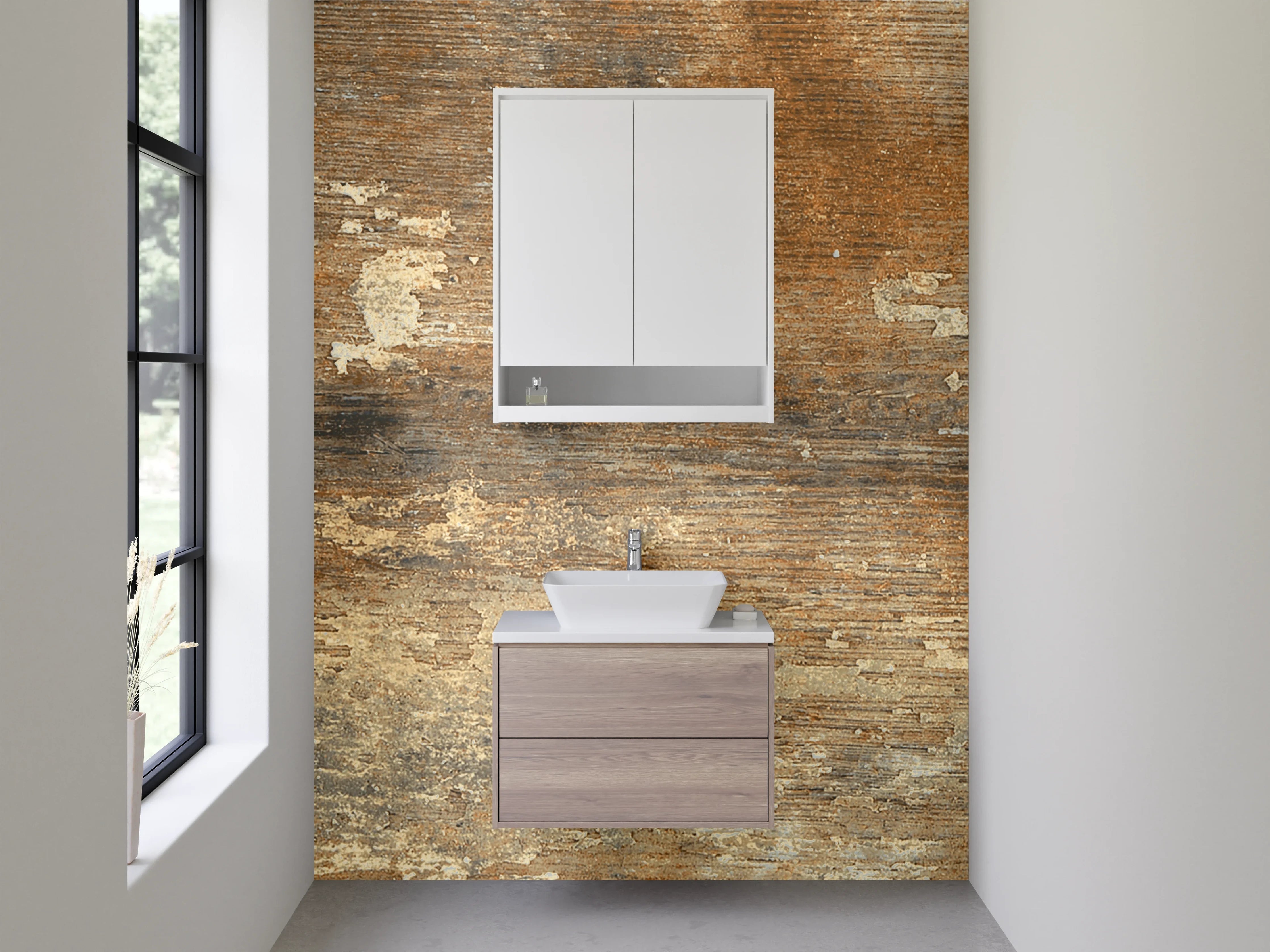 Waschbecken-Rückwand - Warmes Holz mit natürlicher Maserung