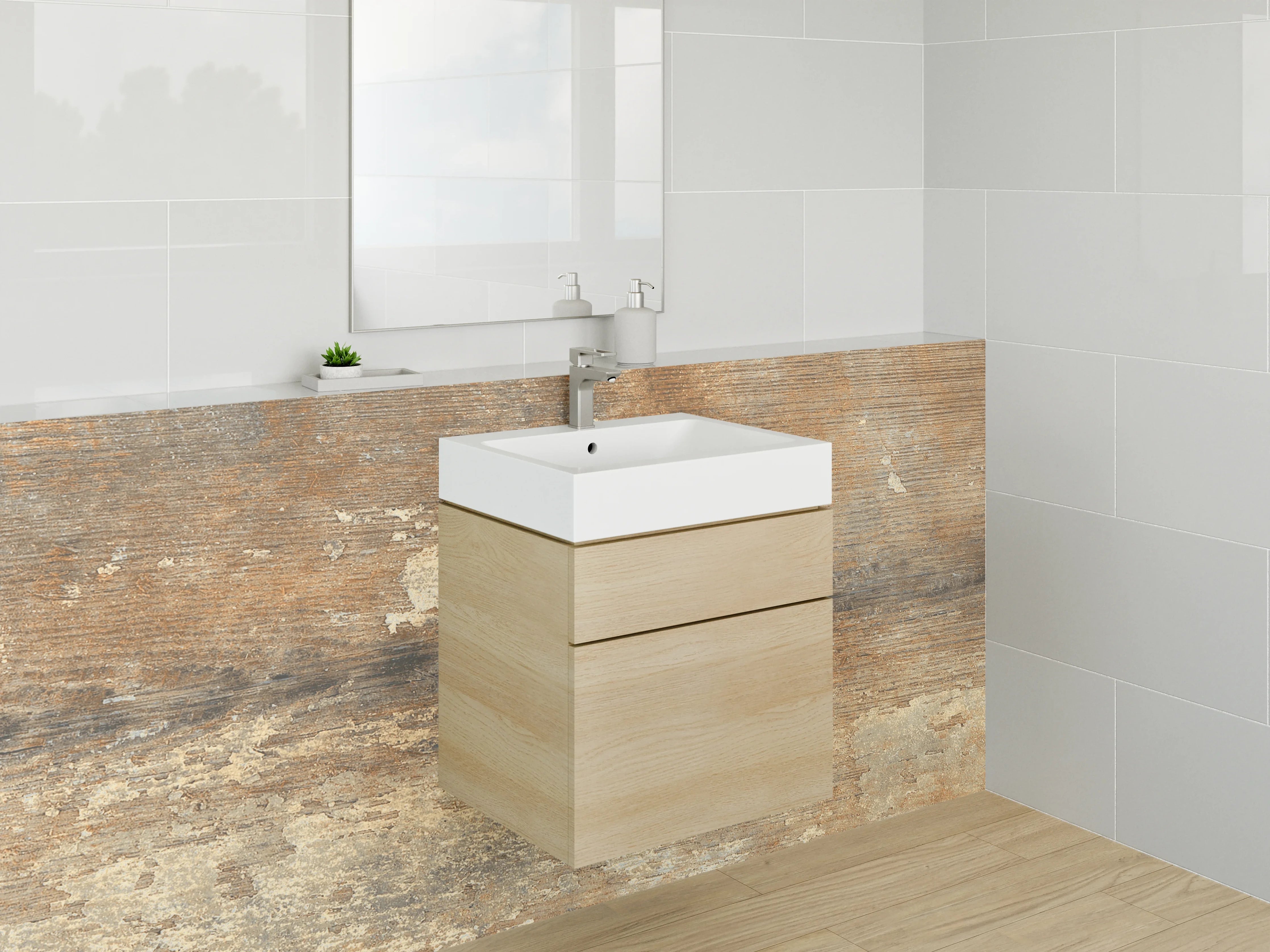 Waschbecken-Rückwand - Warmes Holz mit natürlicher Maserung