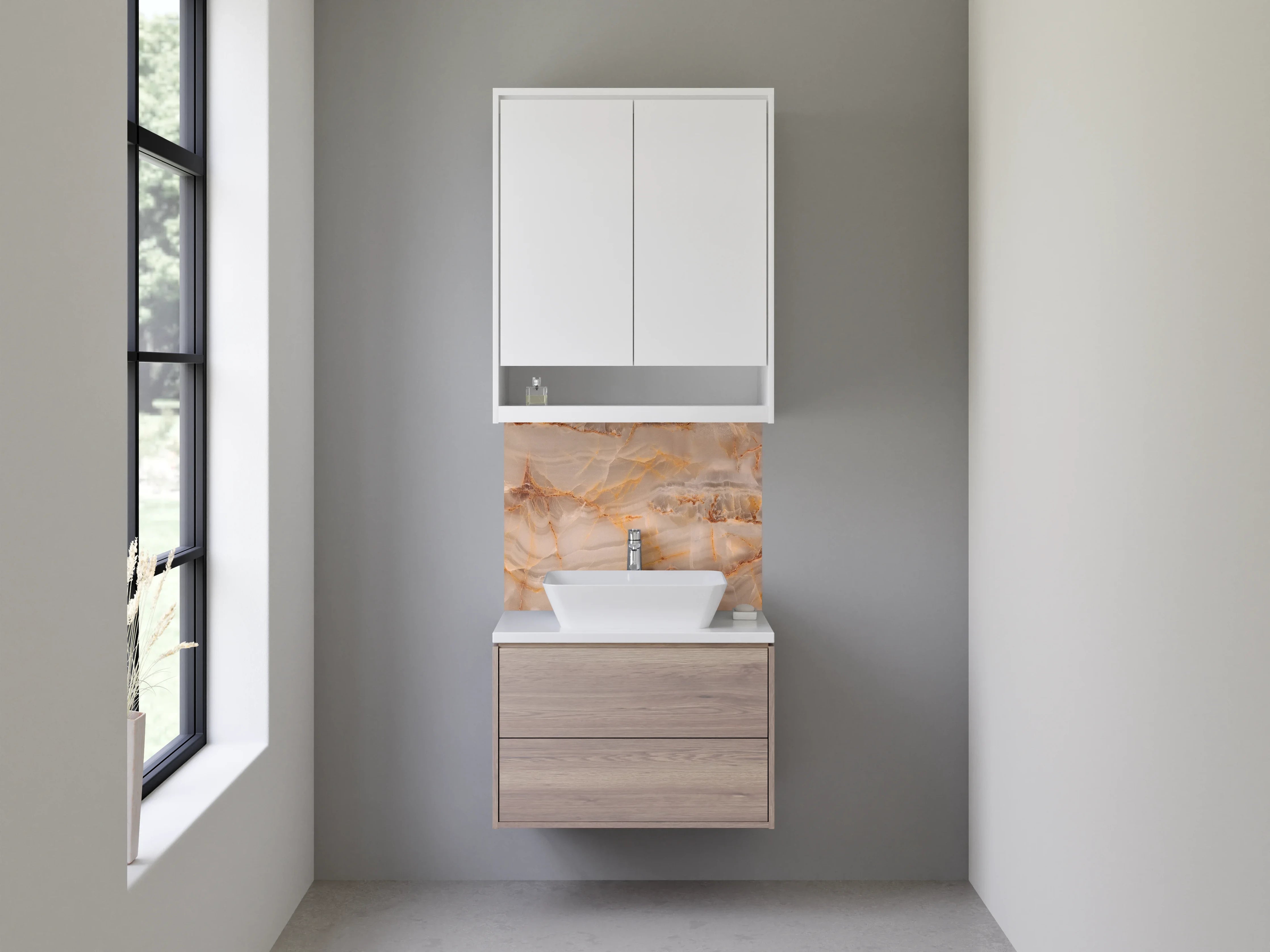 Waschbecken-Rückwand - Warmes Onyx-Marmor-Muster