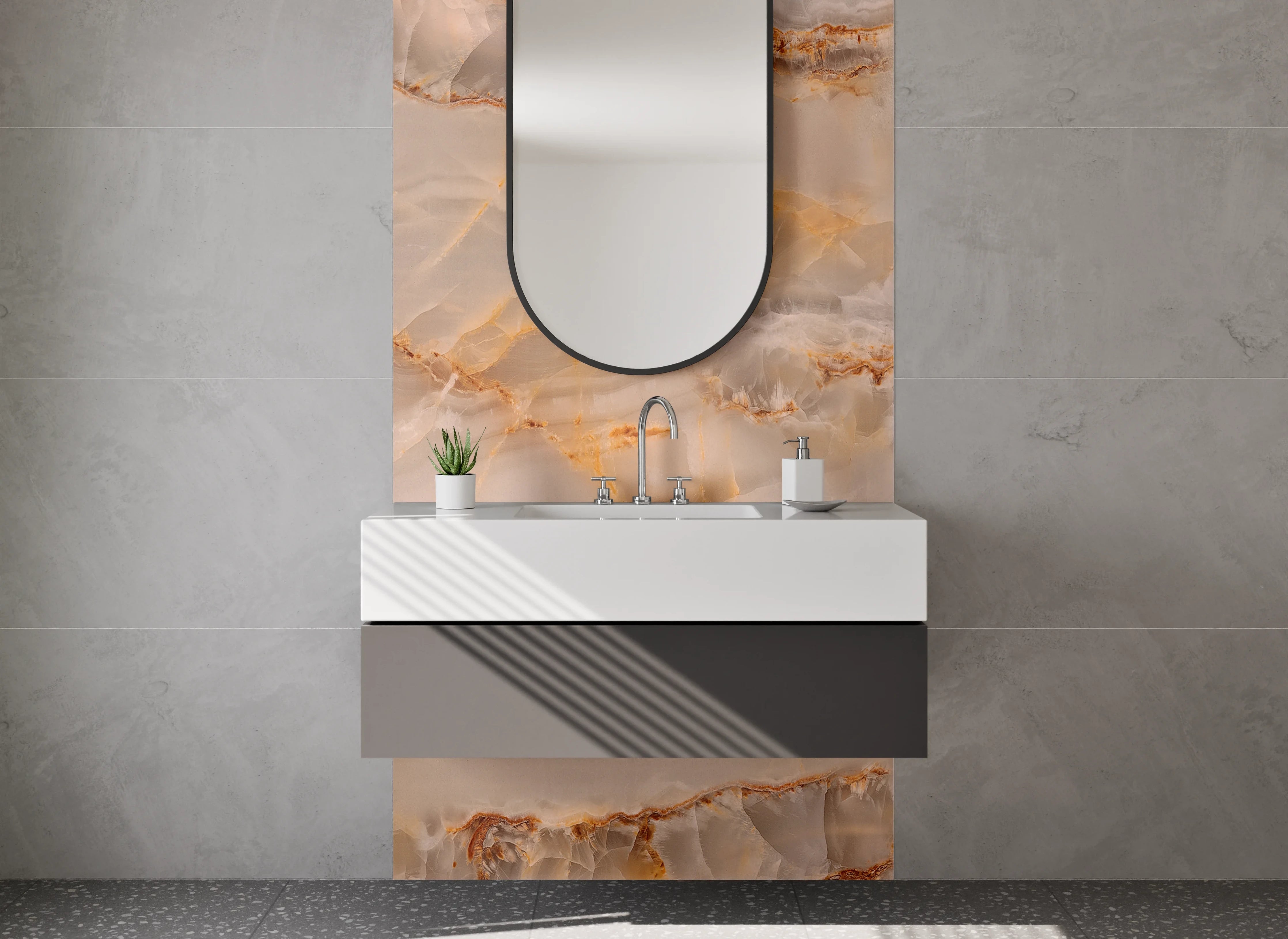 Waschbecken-Rückwand - Warmes Onyx-Marmor-Muster