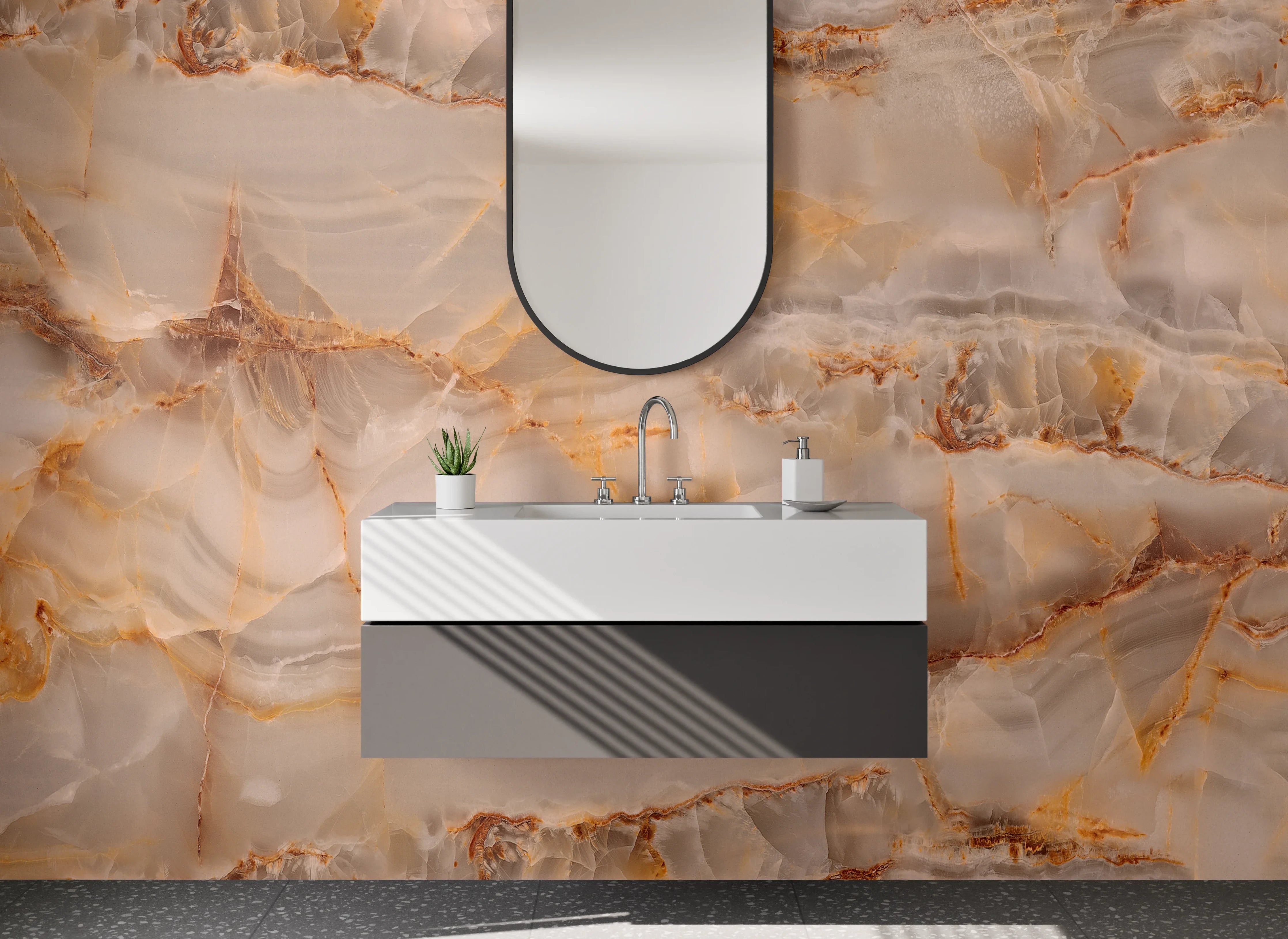 Waschbecken-Rückwand - Warmes Onyx-Marmor-Muster