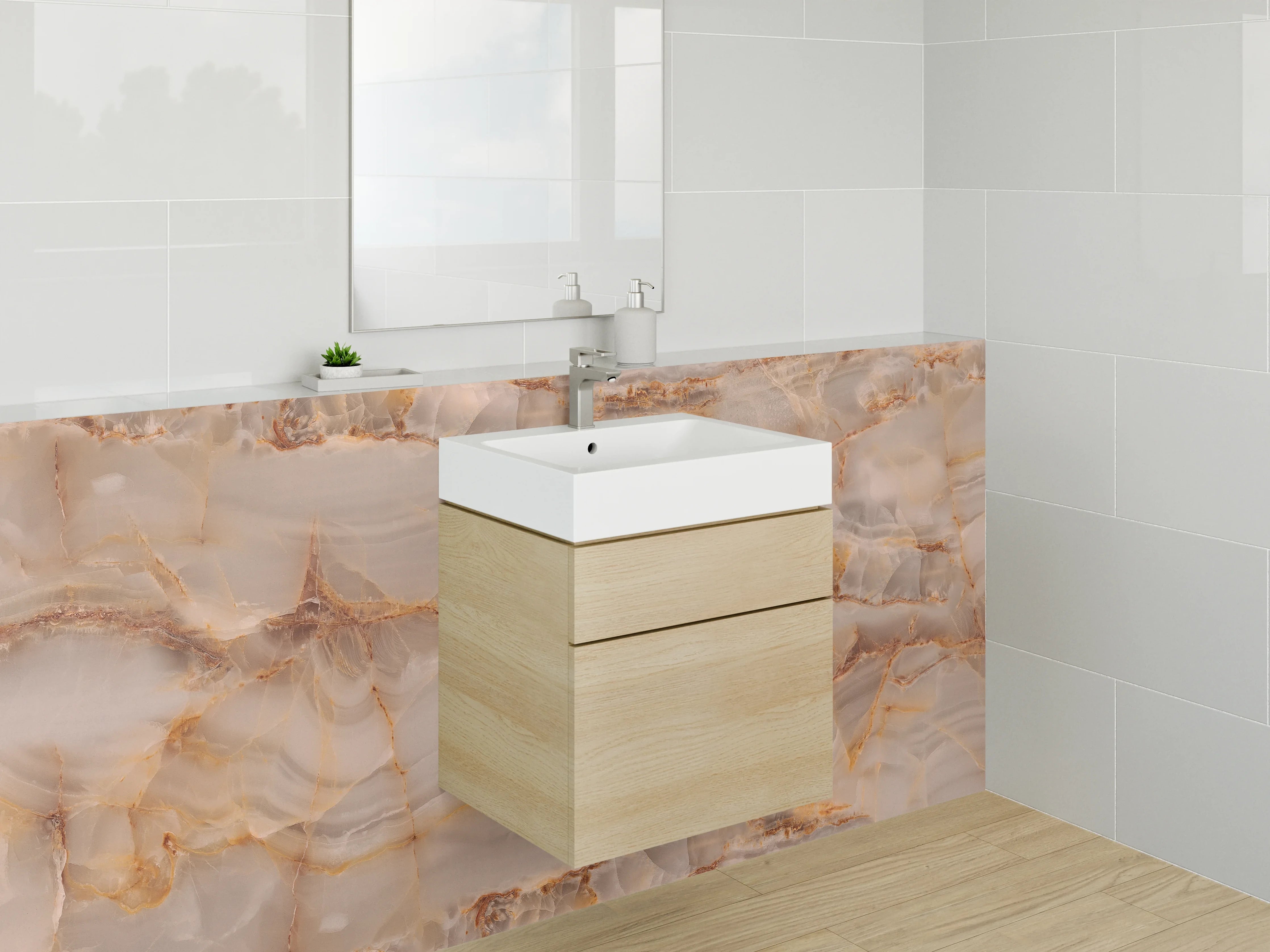 Waschbecken-Rückwand - Warmes Onyx-Marmor-Muster