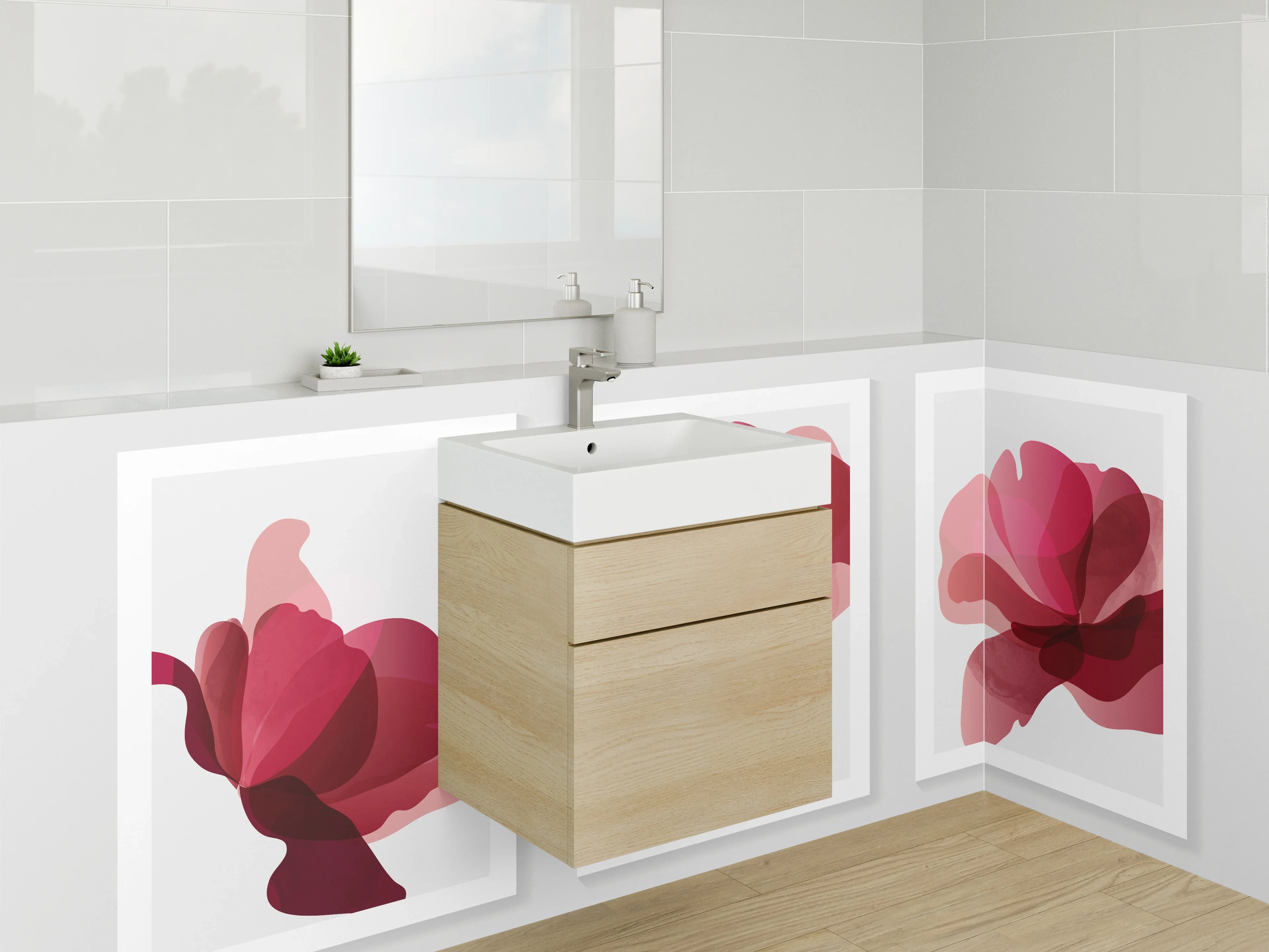 Waschbecken-Rückwand - Abstrakte Blumen Aquarell Poster Set