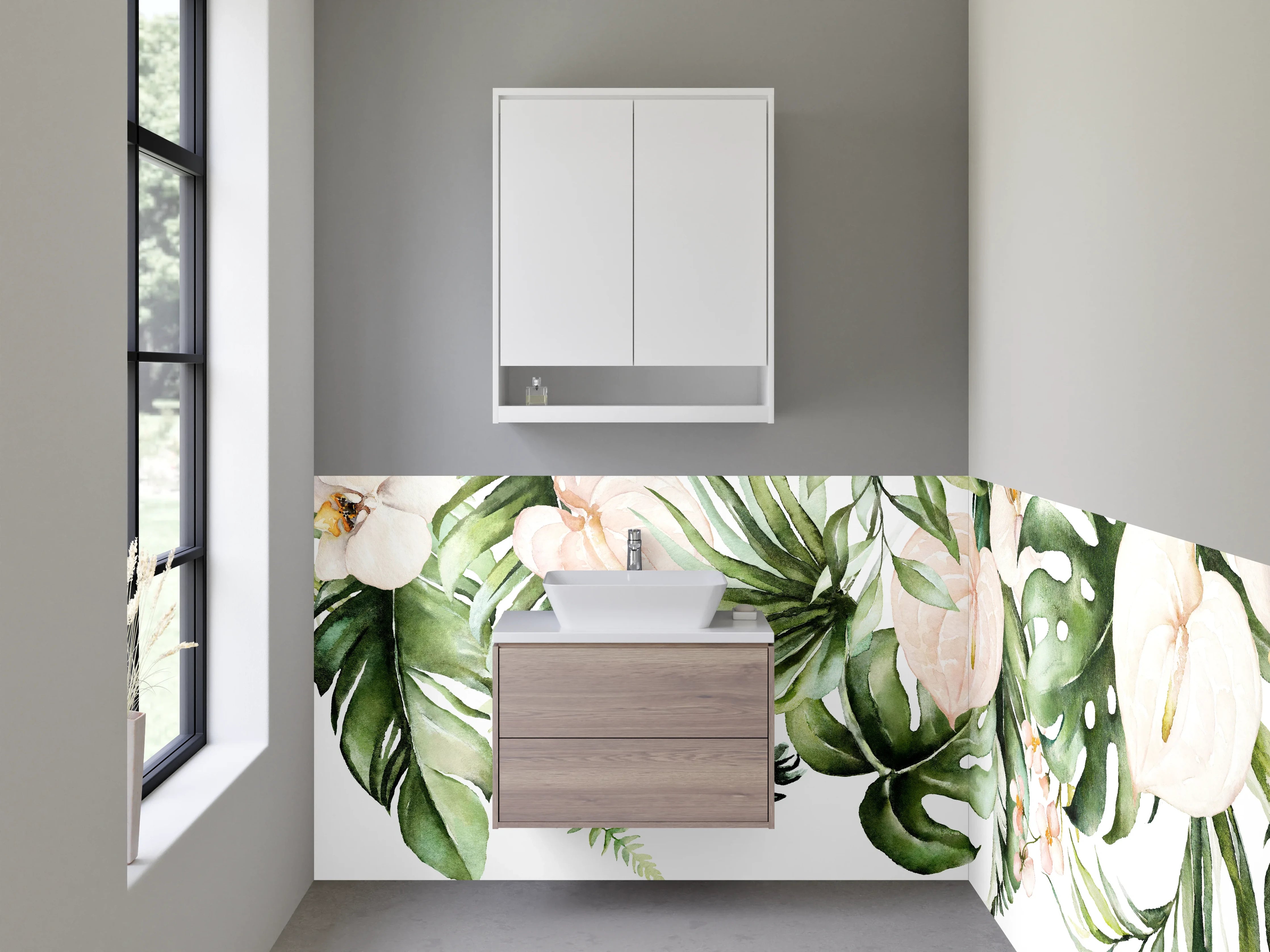 Waschbecken-Rückwand - Aquarell Tropischer Blättermix