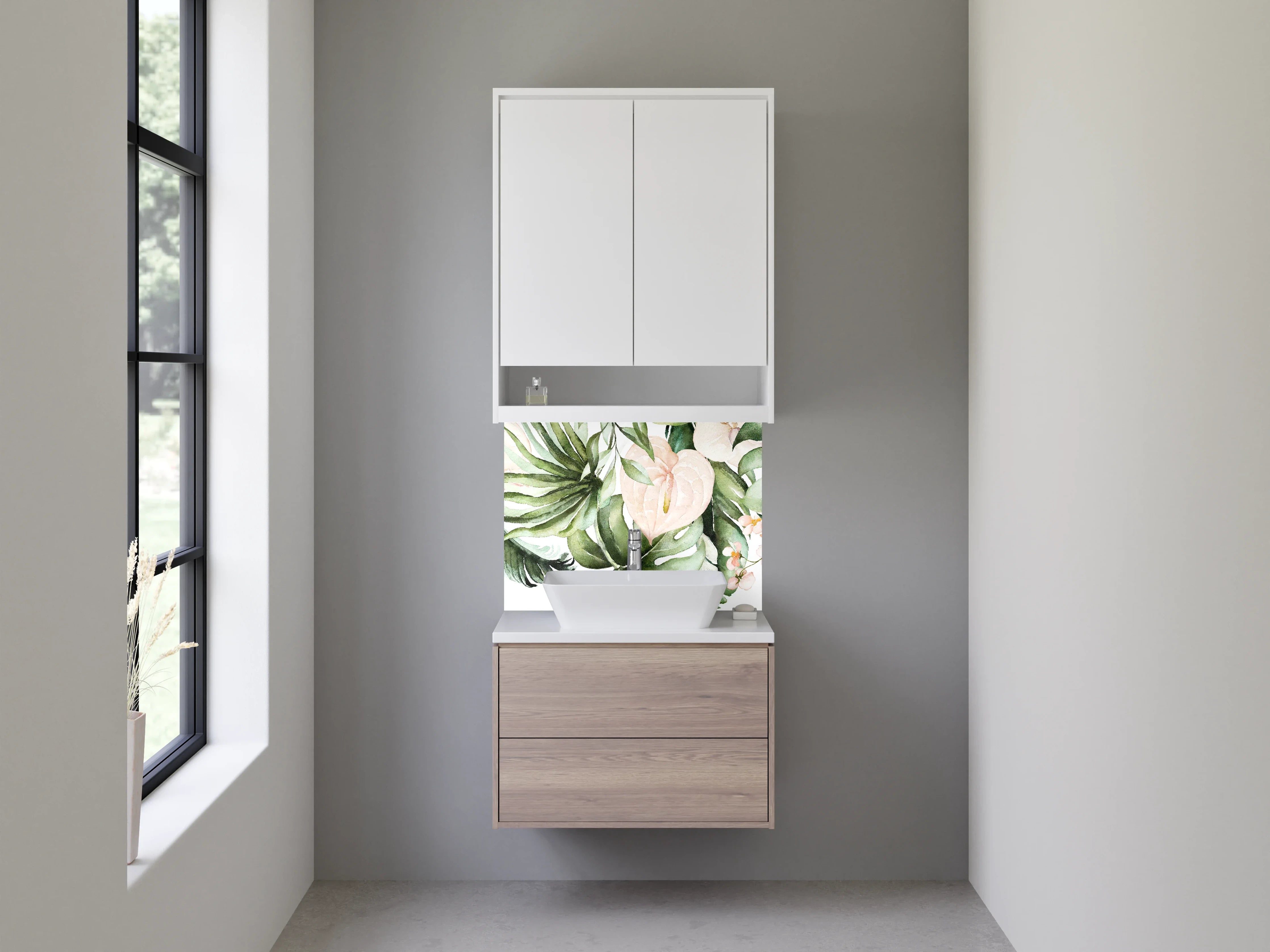 Waschbecken-Rückwand - Aquarell Tropischer Blättermix