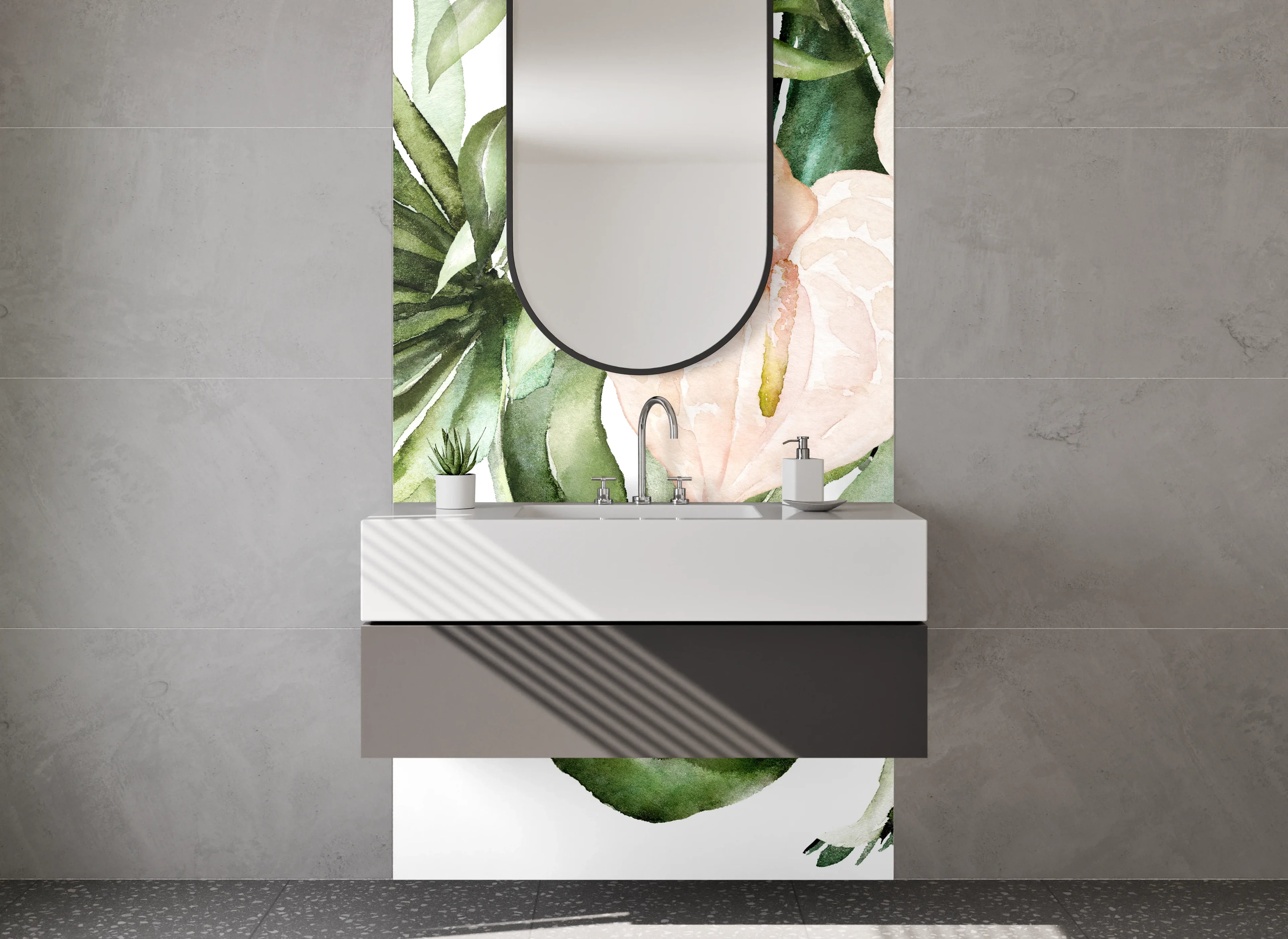 Waschbecken-Rückwand - Aquarell Tropischer Blättermix