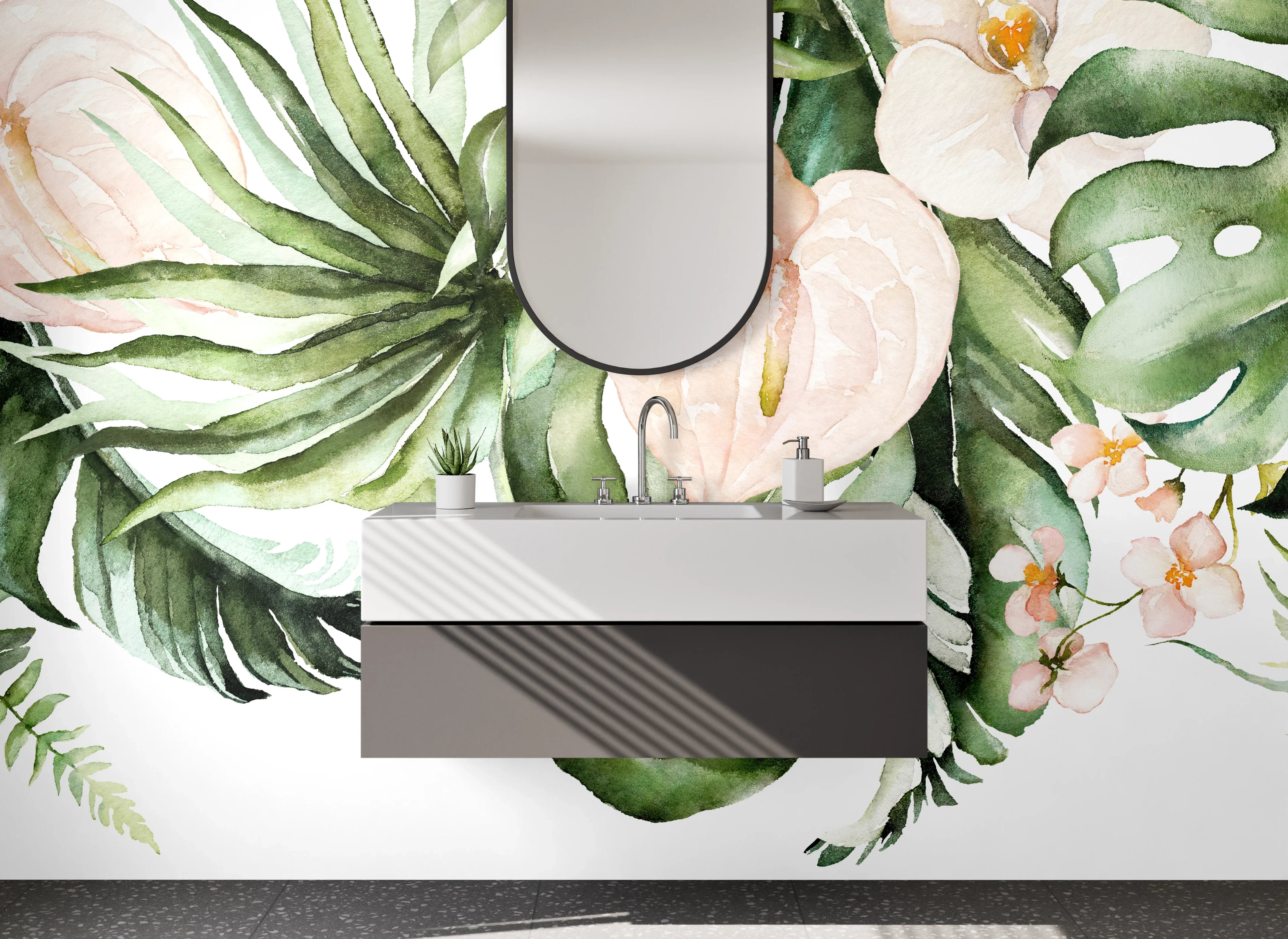 Waschbecken-Rückwand - Aquarell Tropischer Blättermix