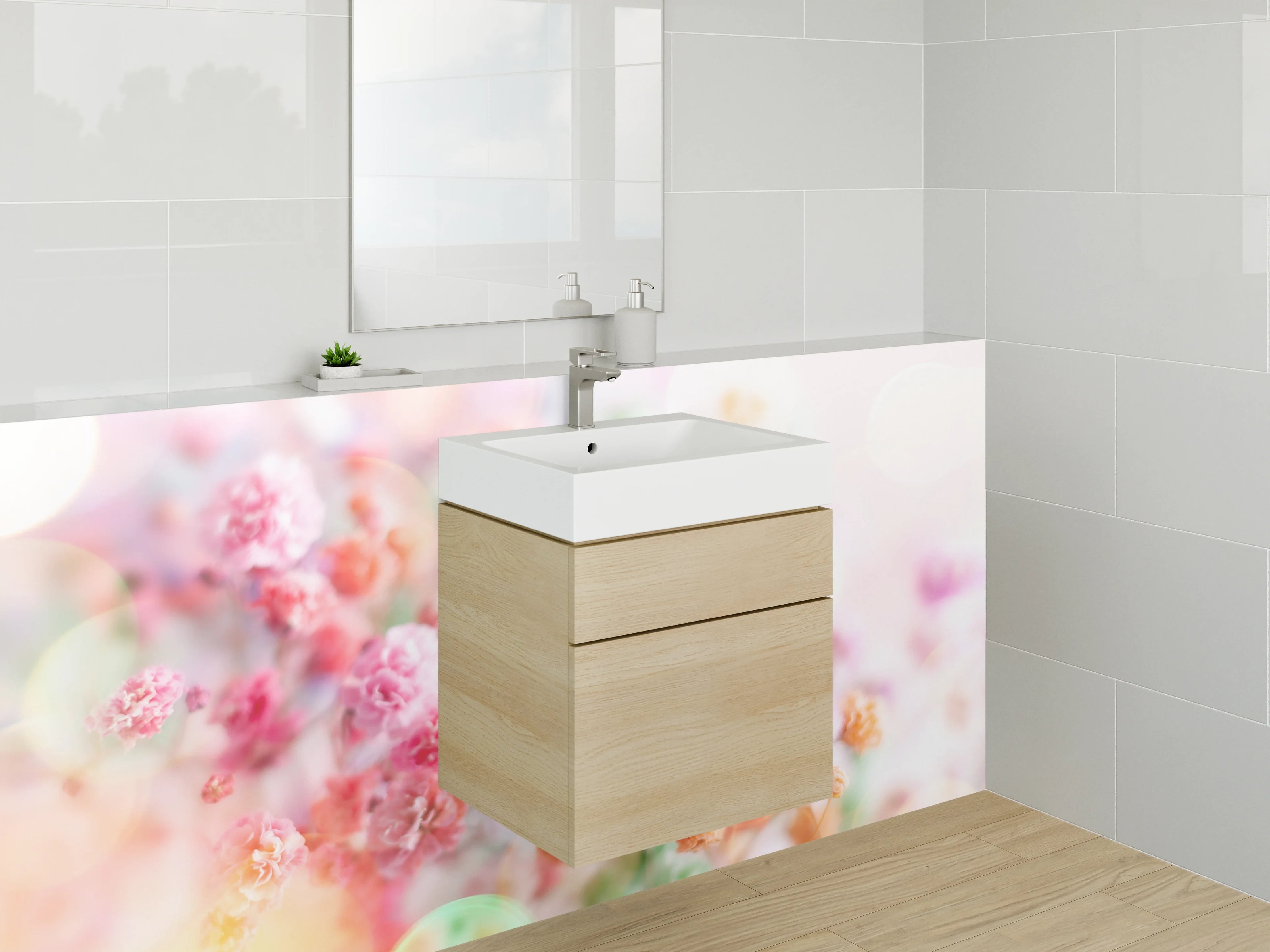 Waschbecken-Rückwand - Pastell Blumen Zauber