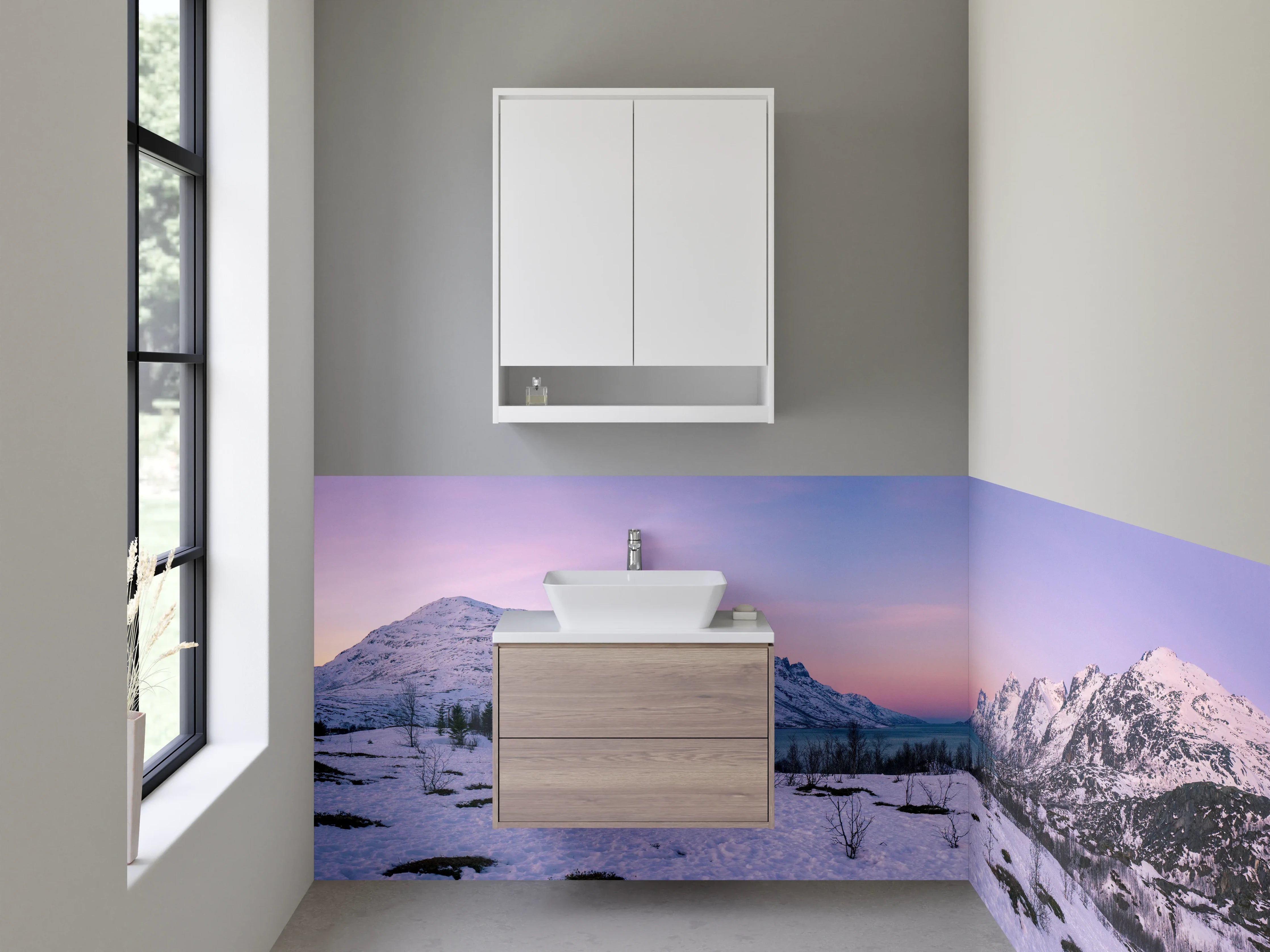 Waschbecken-Rückwand - Weiße Berge mit Grautönen