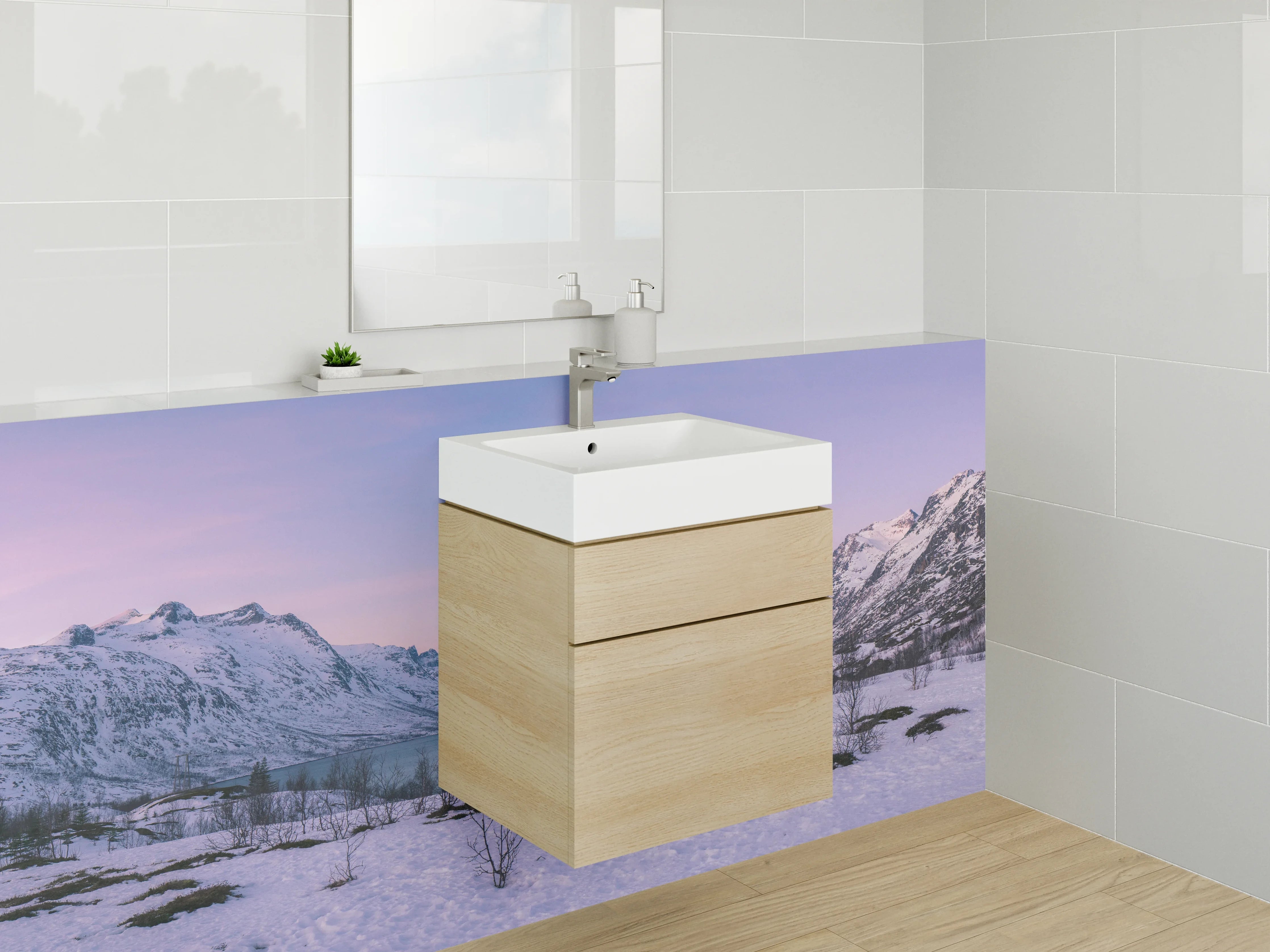 Waschbecken-Rückwand - Weiße Berge mit Grautönen