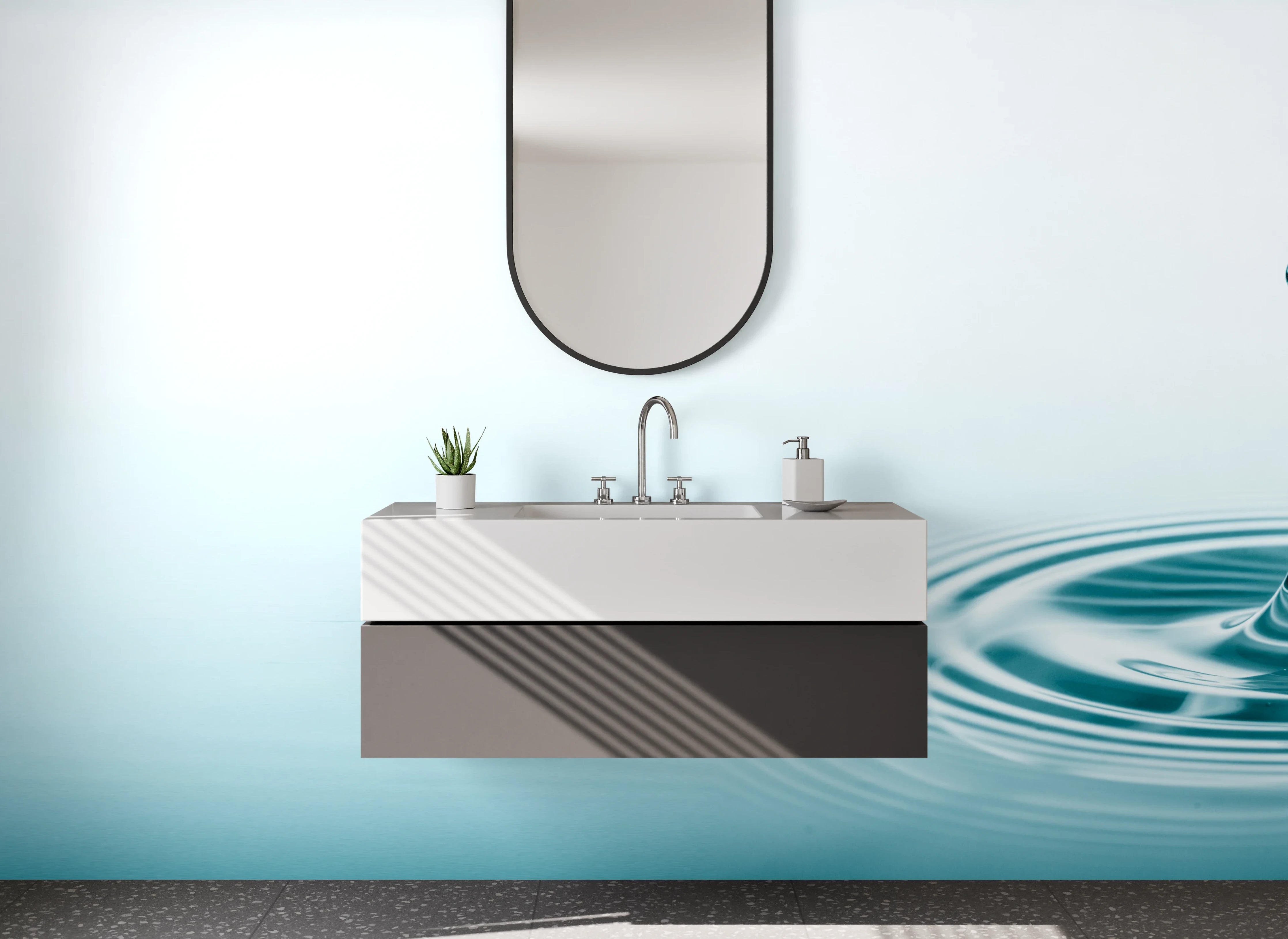 Waschbecken-Rückwand - Wasser Tropfen Minimal Motiv