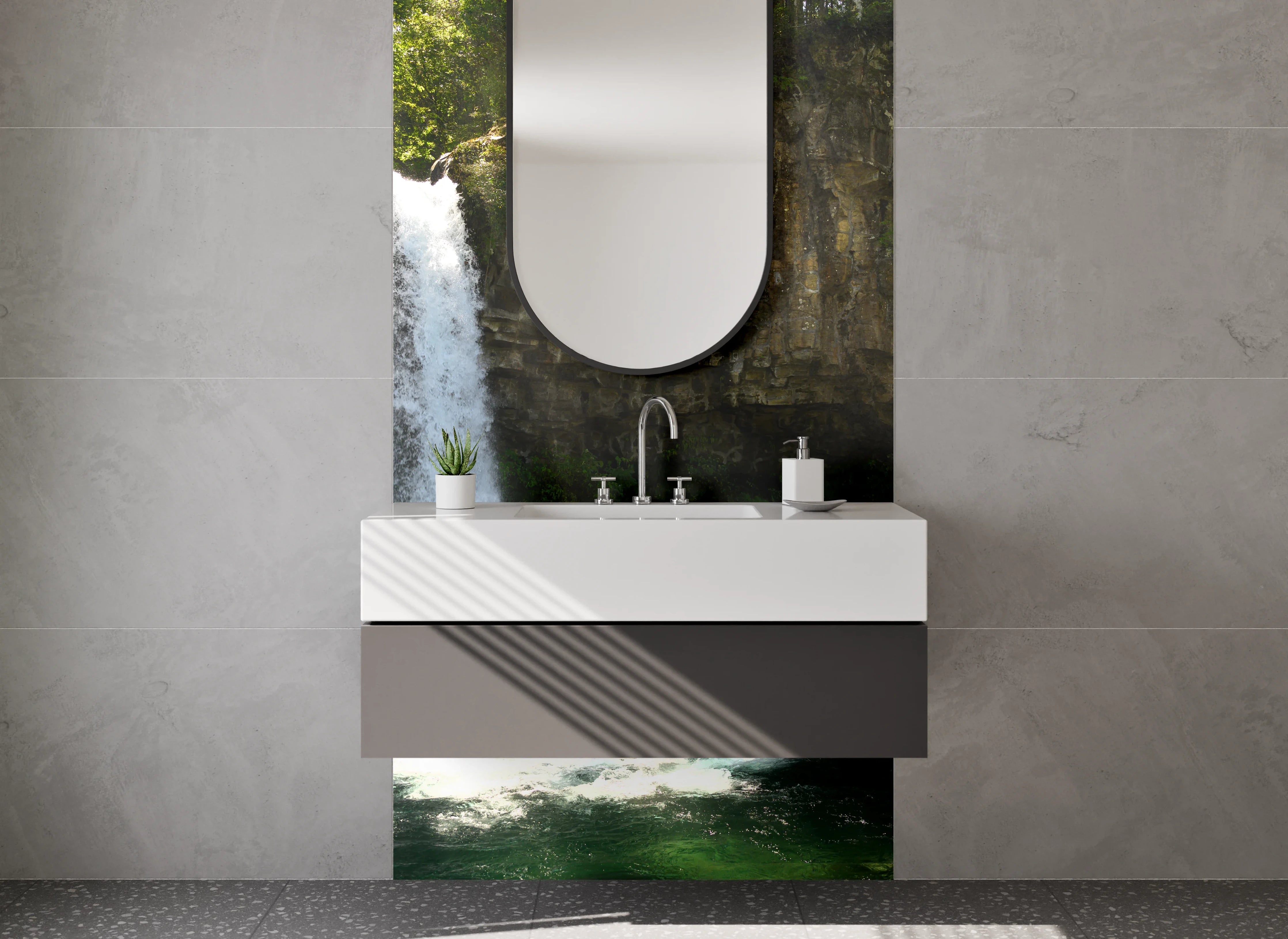 Waschbecken-Rückwand - Wasserfall Idylle Natur Wandbild