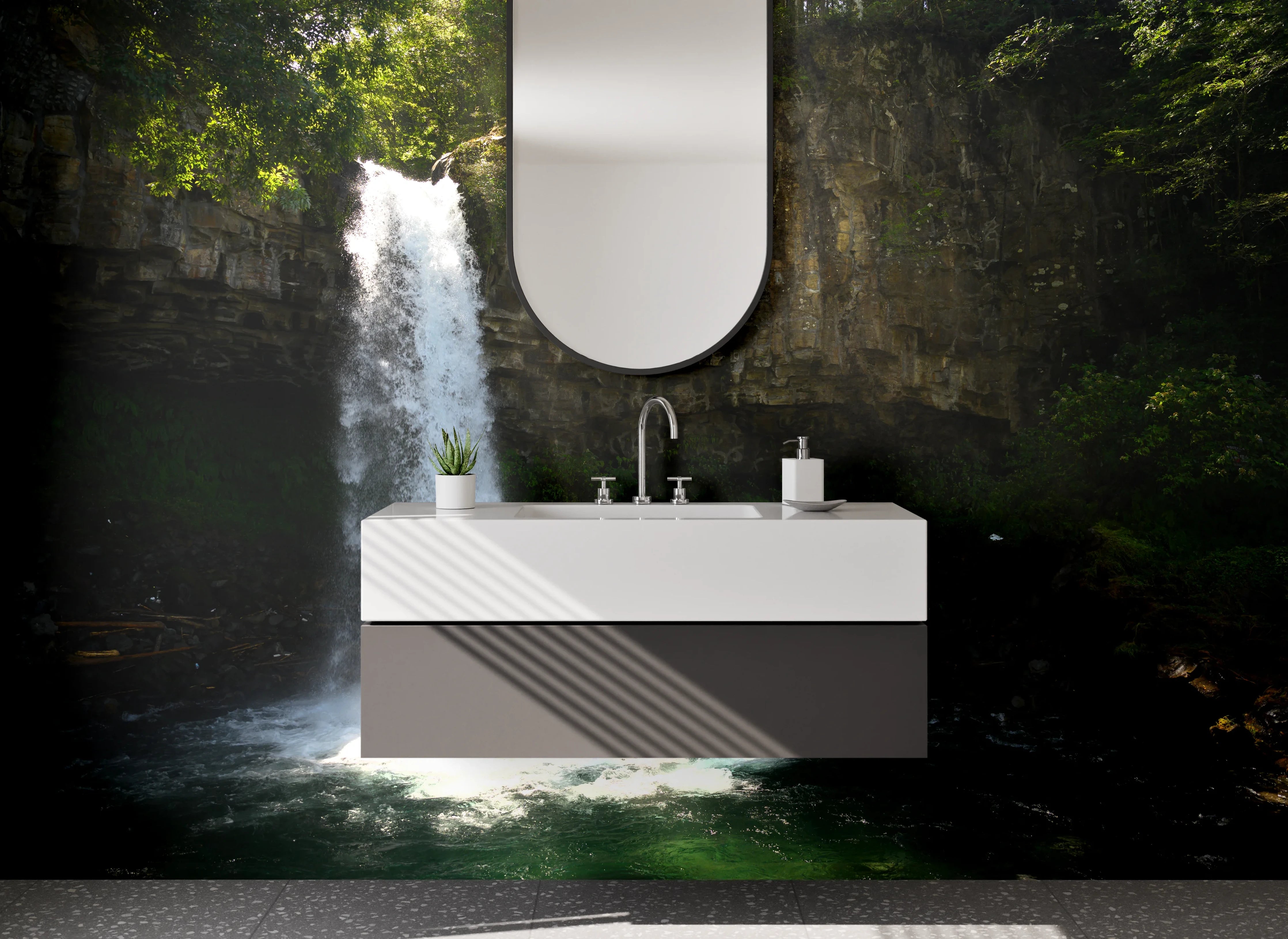Waschbecken-Rückwand - Wasserfall Idylle Natur Wandbild