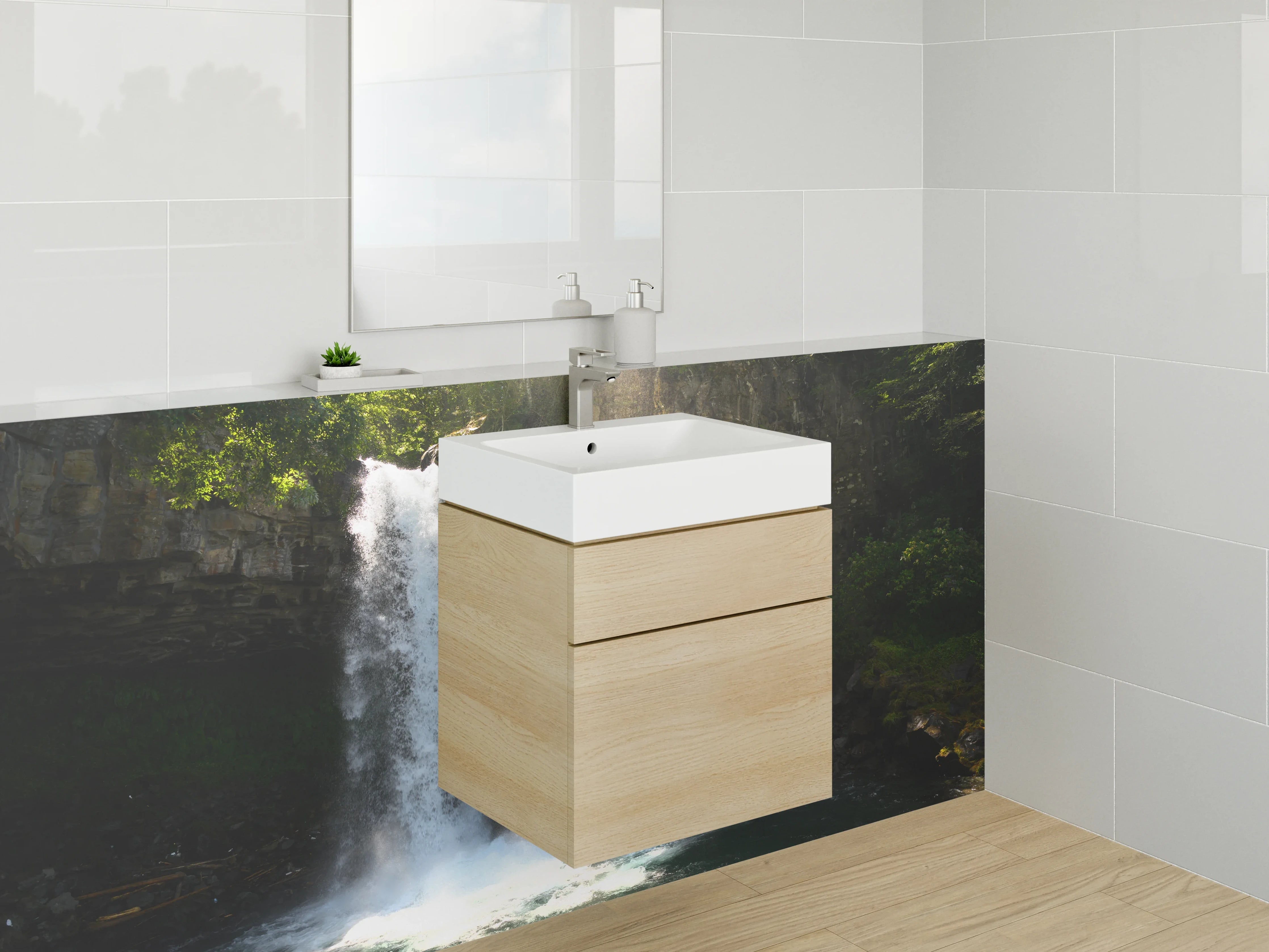 Waschbecken-Rückwand - Wasserfall Idylle Natur Wandbild