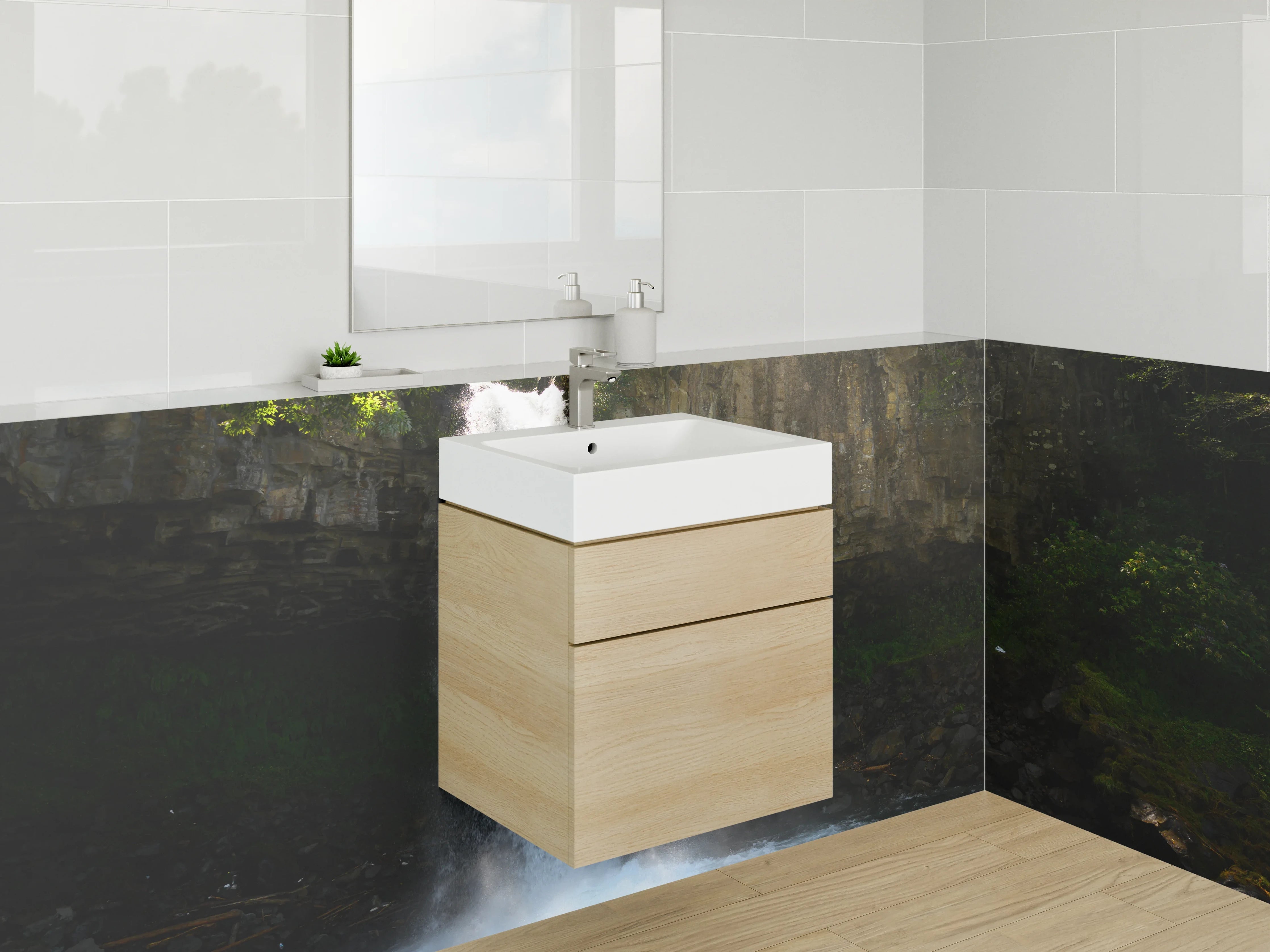 Waschbecken-Rückwand - Wasserfall Idylle Natur Wandbild