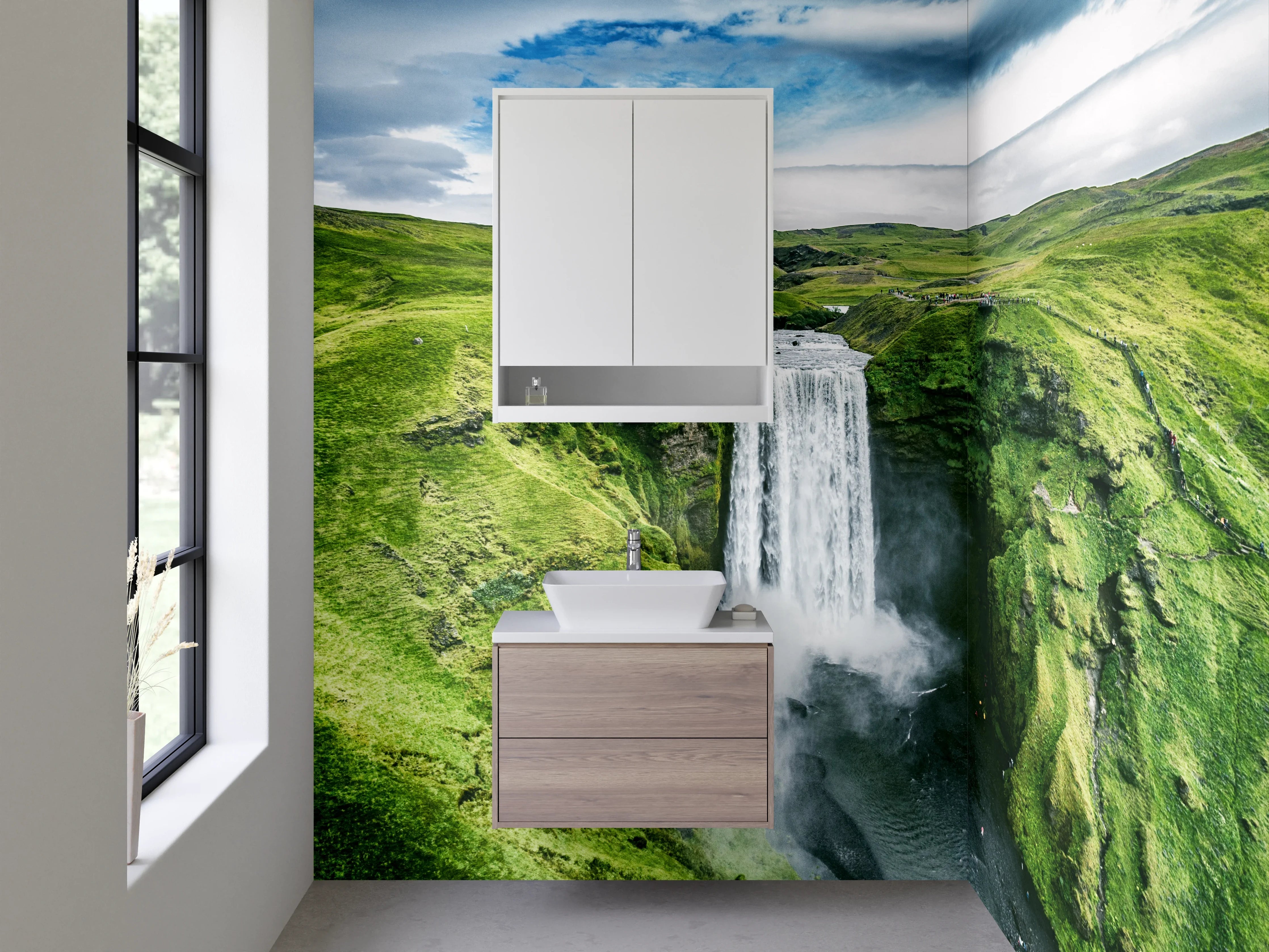 Waschbecken-Rückwand - Wasserfall Island Natur-Design