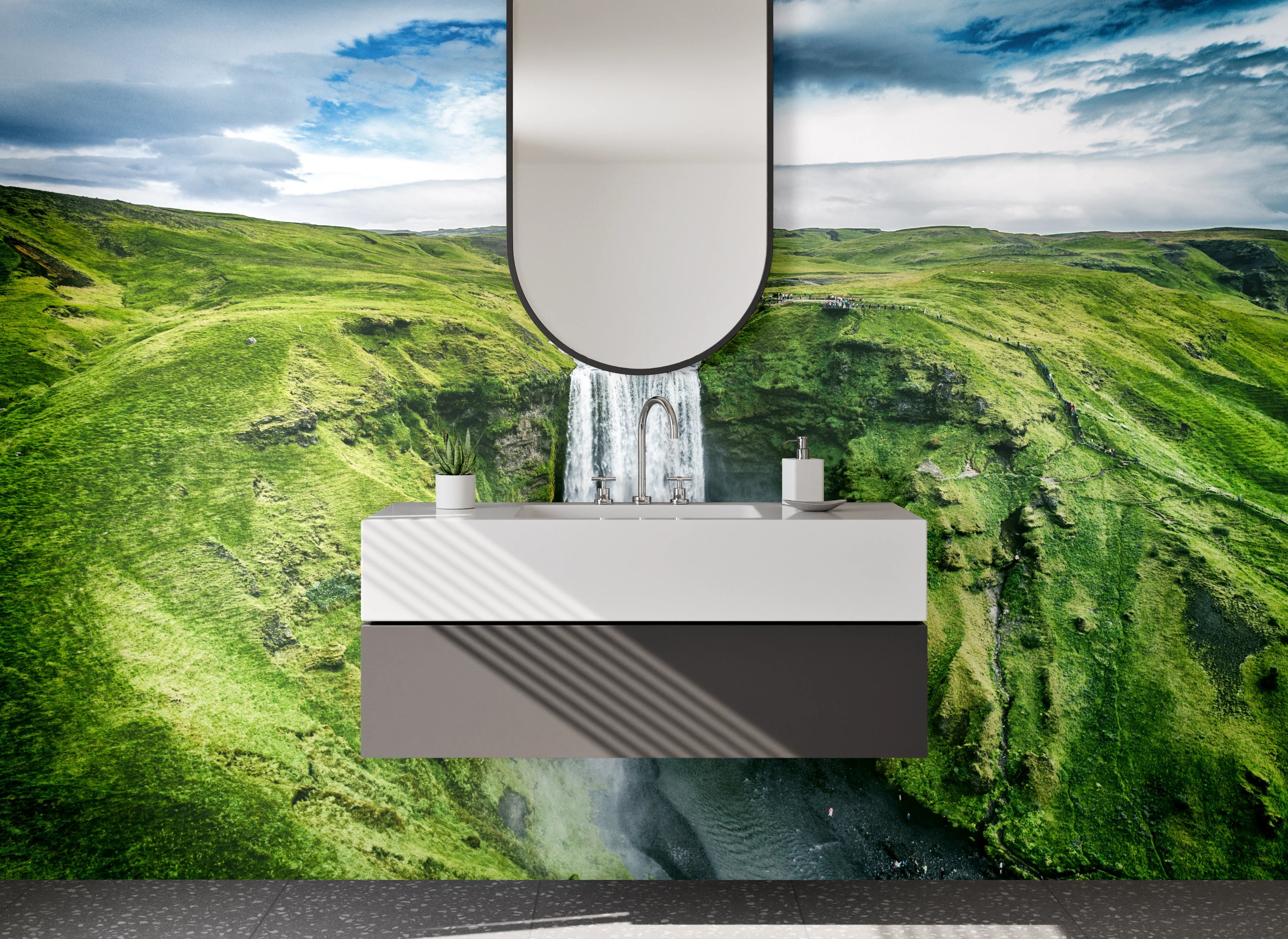 Waschbecken-Rückwand - Wasserfall Island Natur-Design