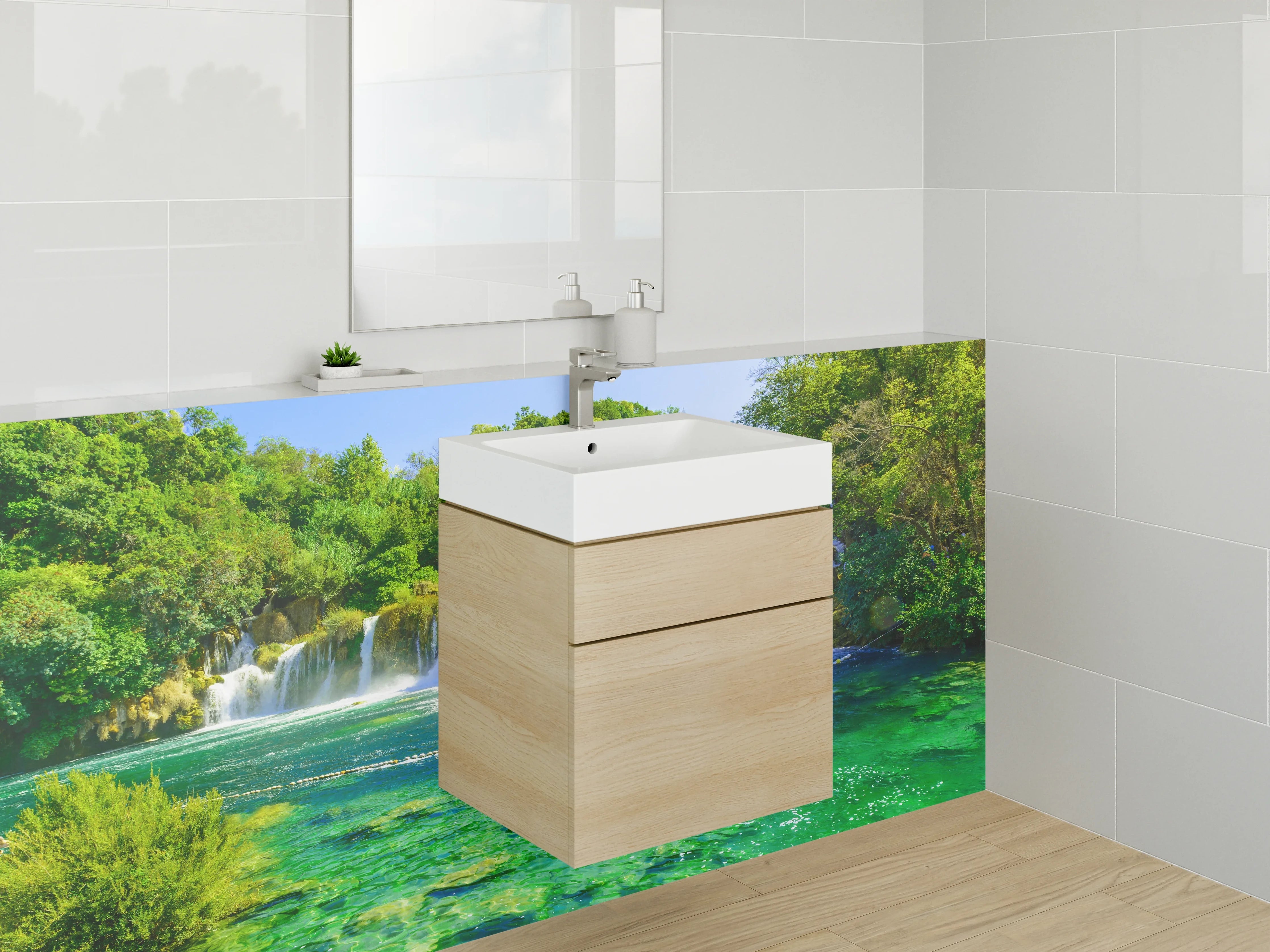 Waschbecken-Rückwand - Wasserfall Naturidylle für Bad & Küche