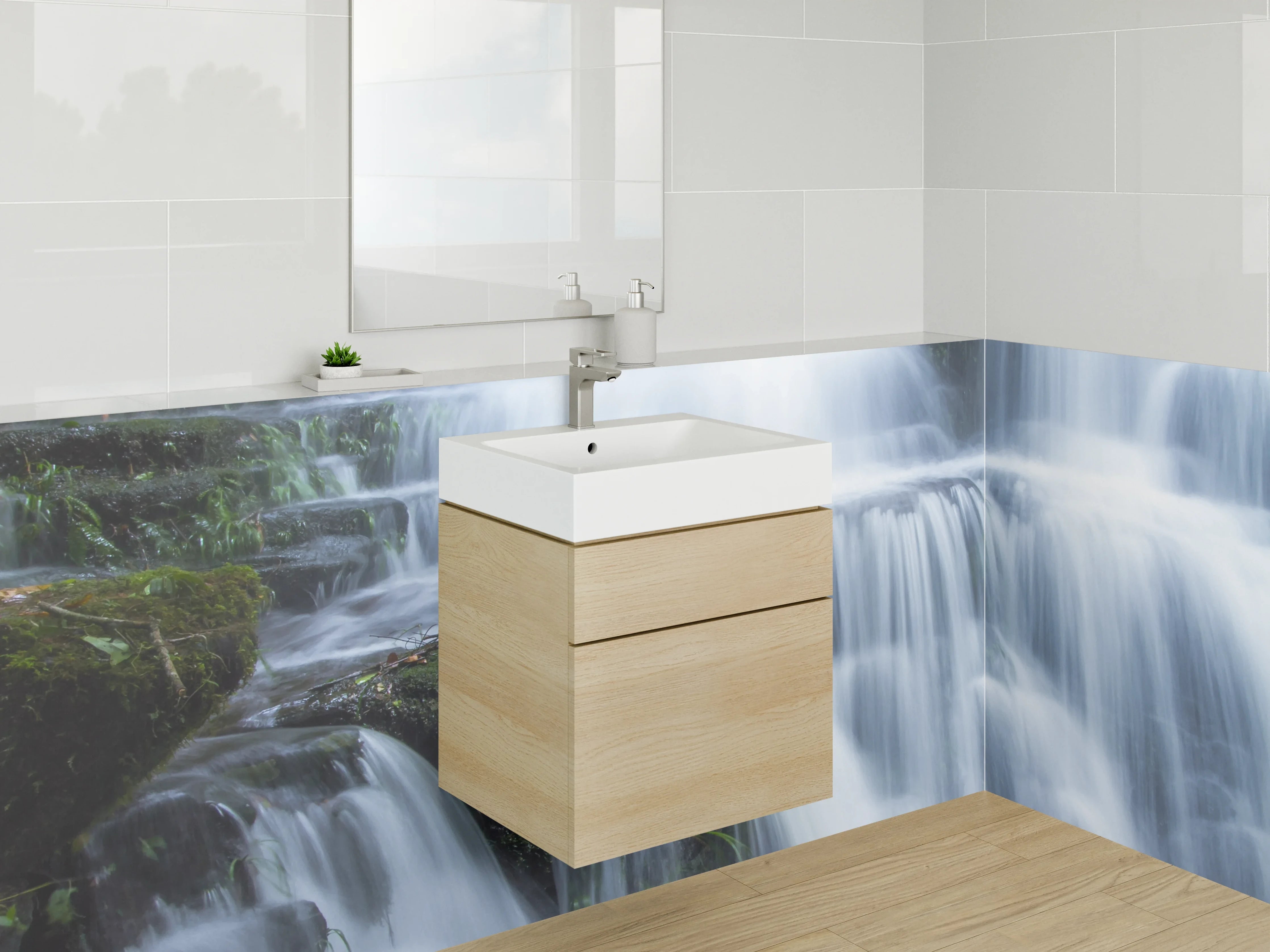 Waschbecken-Rückwand - Wasserfall Naturidylle für Badezimmer