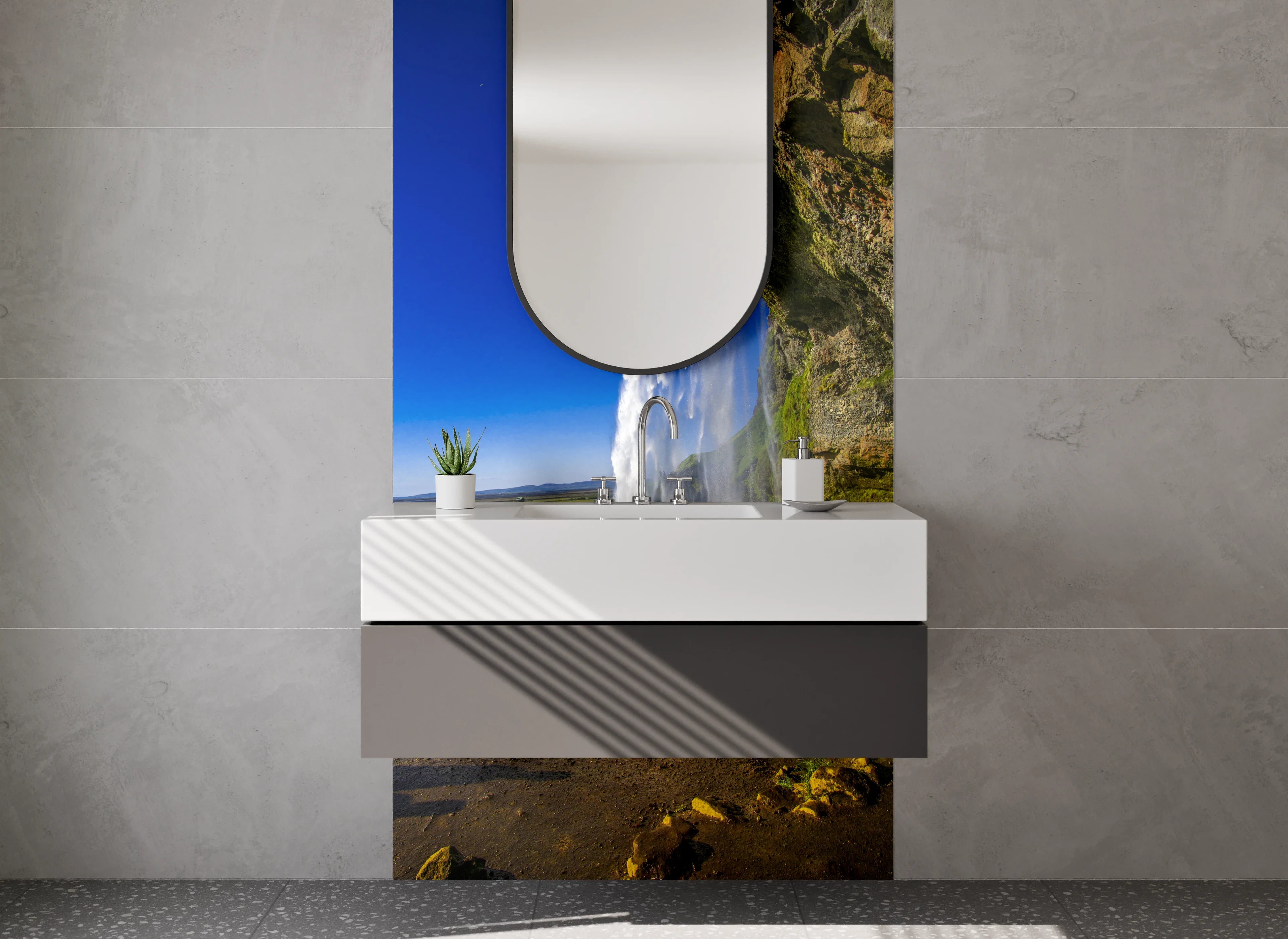 Waschbecken-Rückwand - Wasserfall-Naturkulisse für Dein Badezimmer