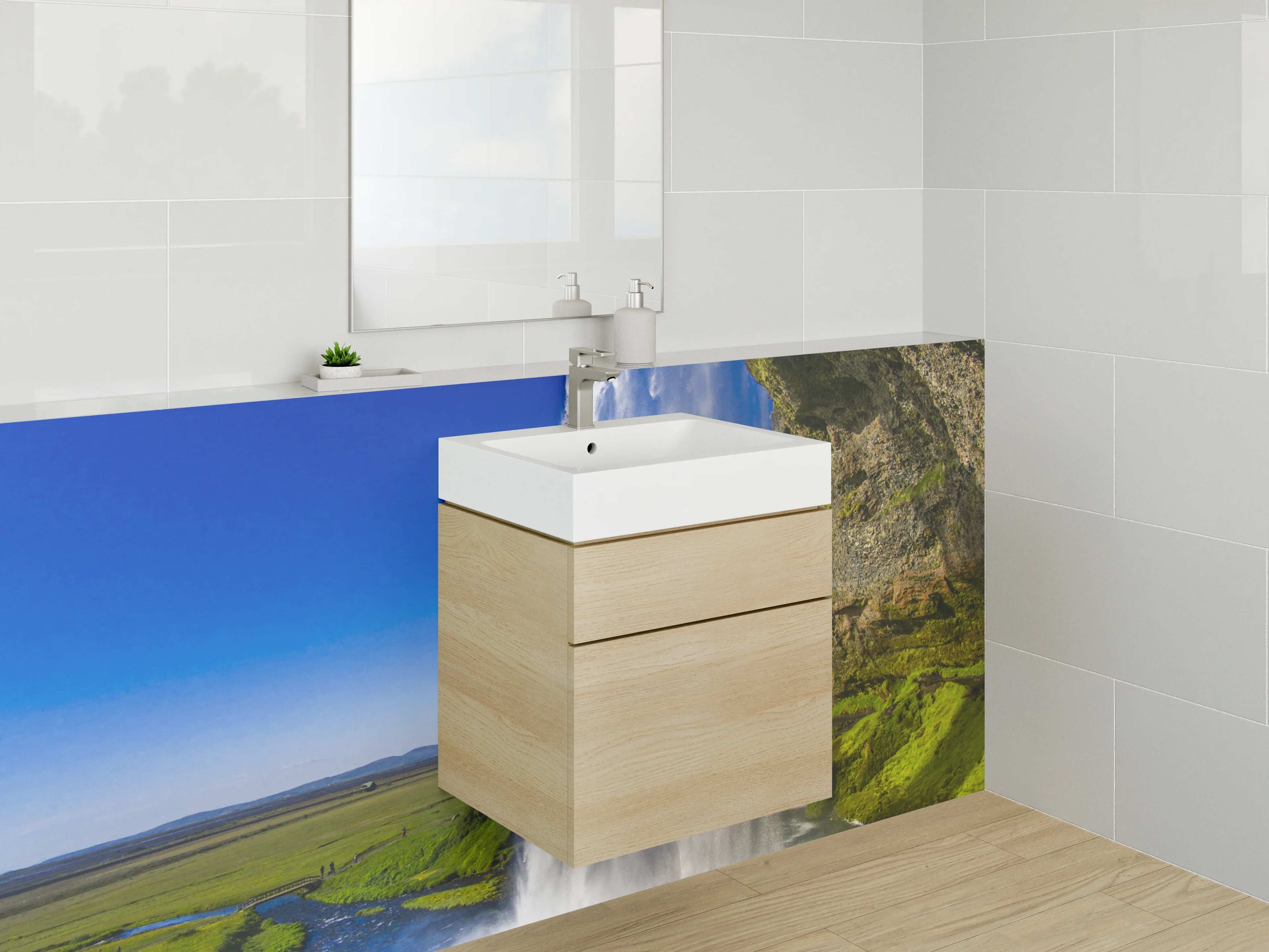 Waschbecken-Rückwand - Wasserfall-Naturkulisse für Dein Badezimmer