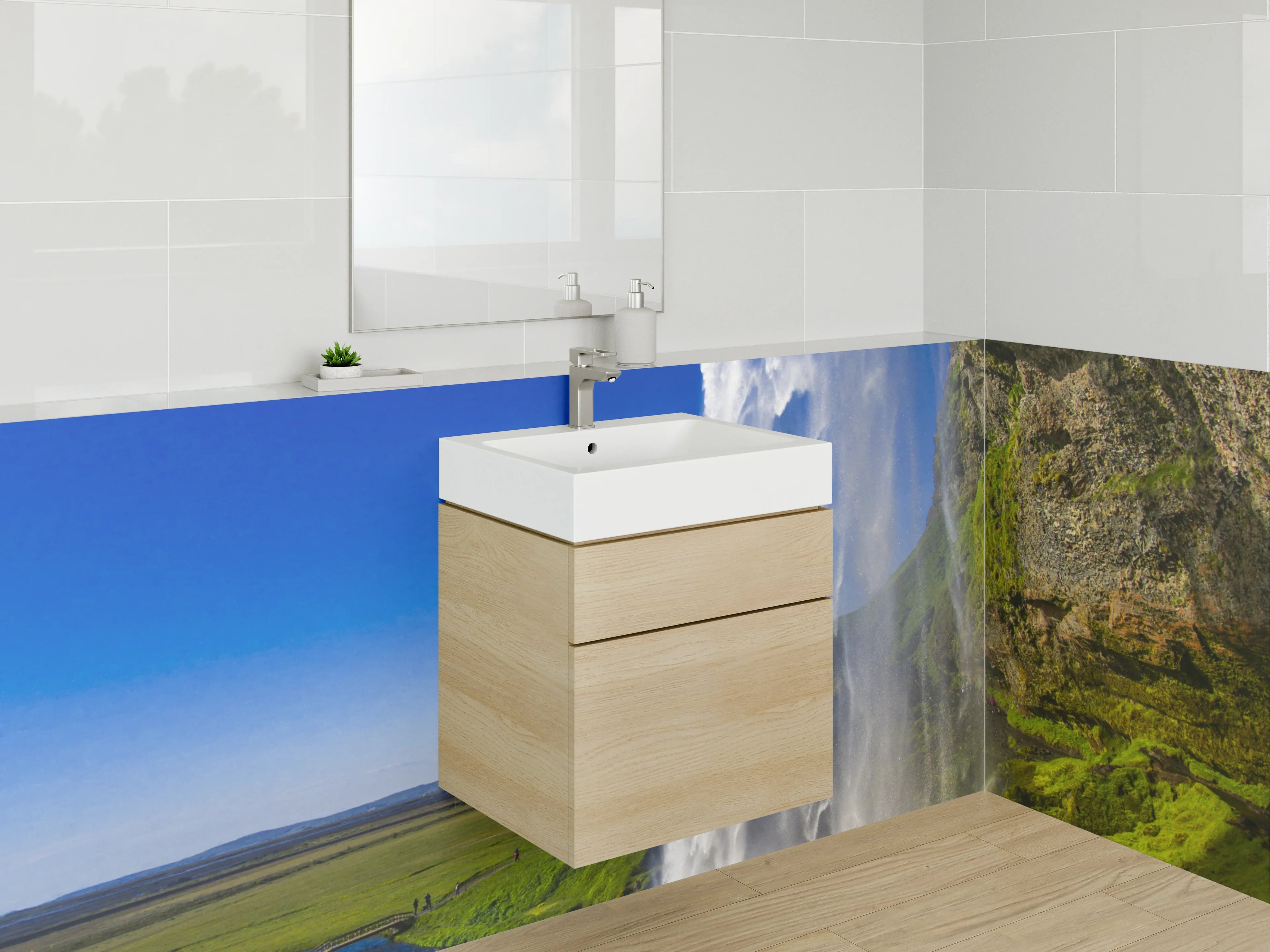 Waschbecken-Rückwand - Wasserfall-Naturkulisse für Dein Badezimmer