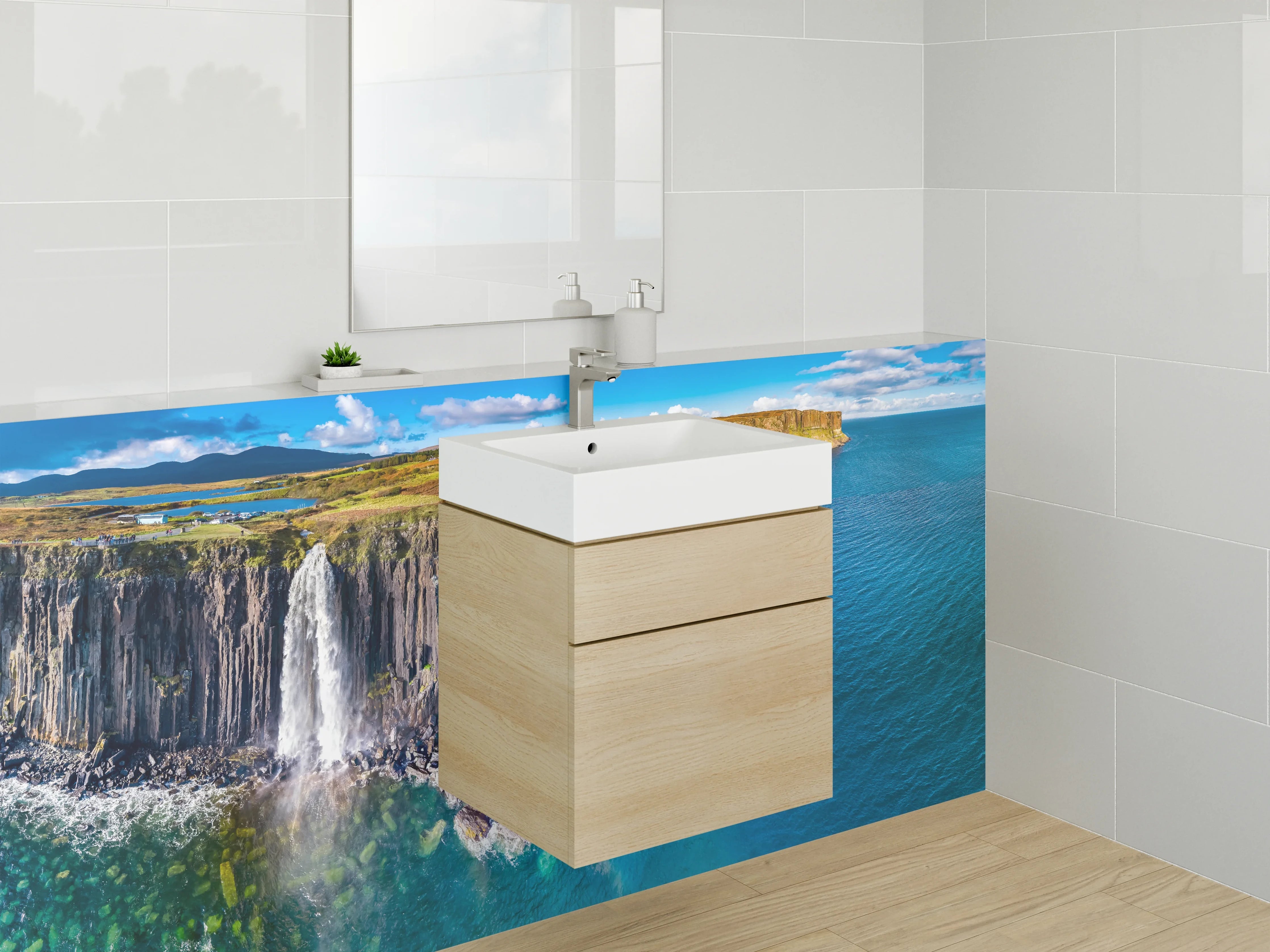 Waschbecken-Rückwand - Wasserfall am Steilhang Panorama