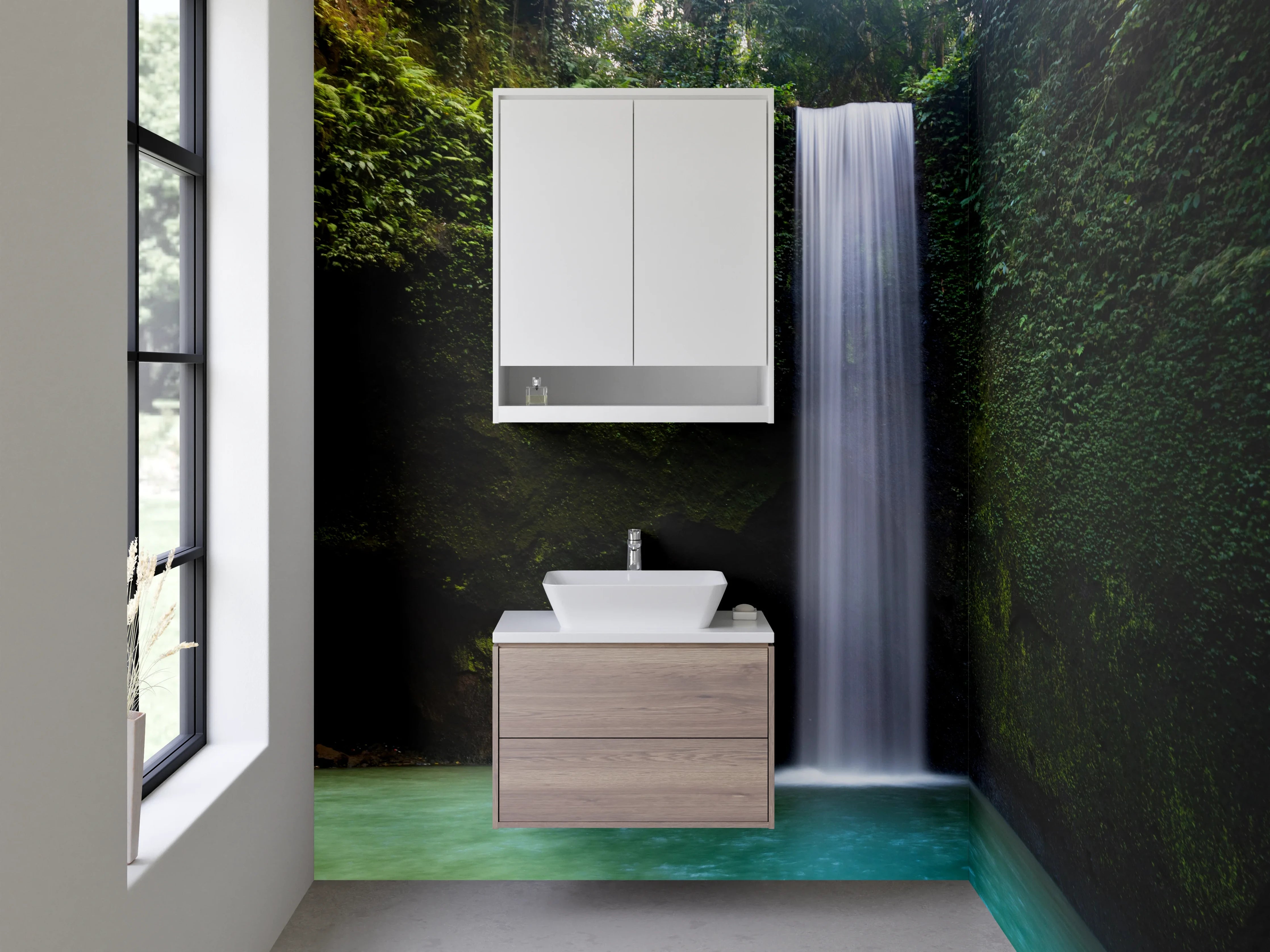 Waschbecken-Rückwand - Wasserfall im Dschungel – Naturmotiv