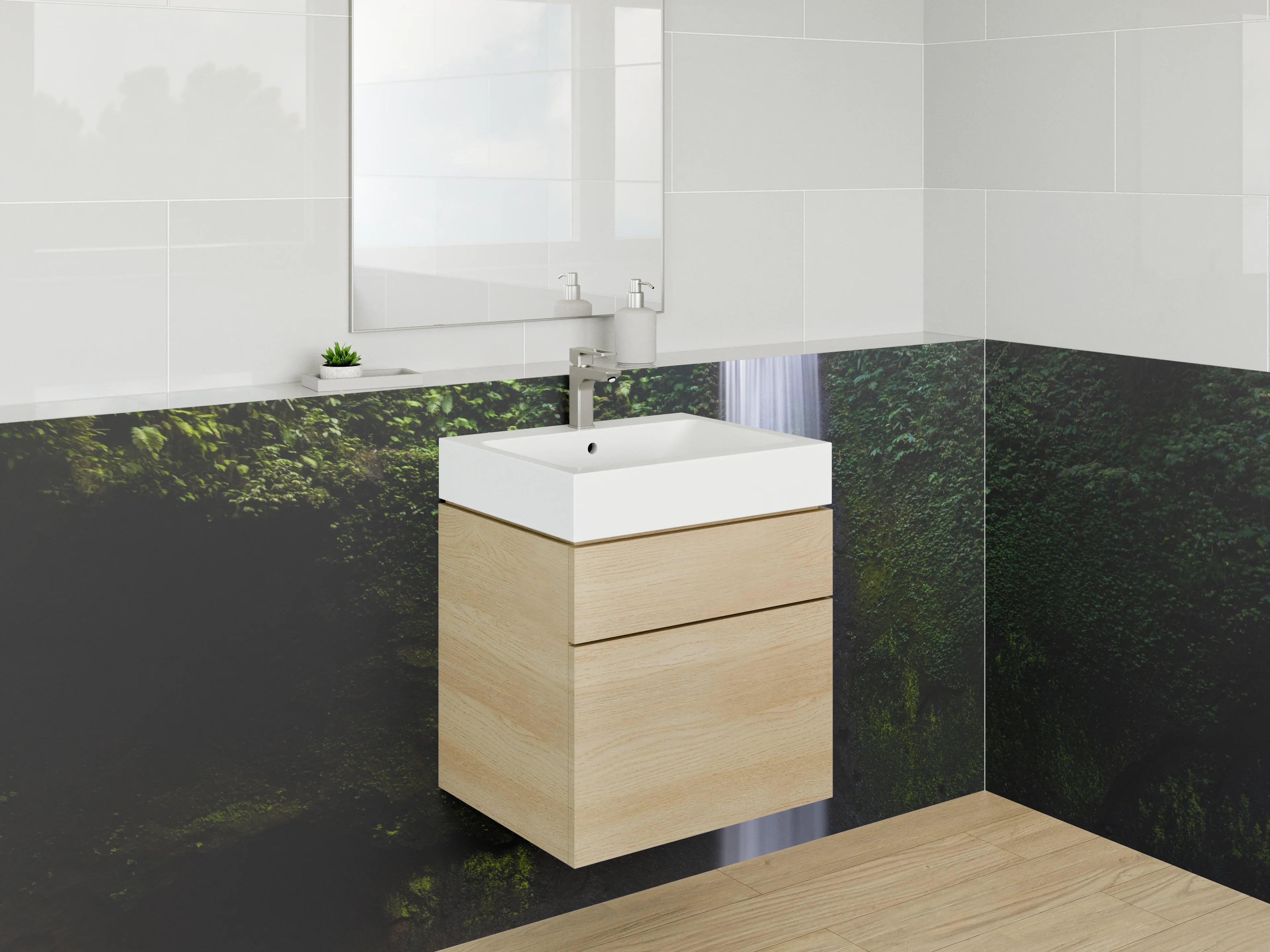 Waschbecken-Rückwand - Wasserfall im Dschungel – Naturmotiv