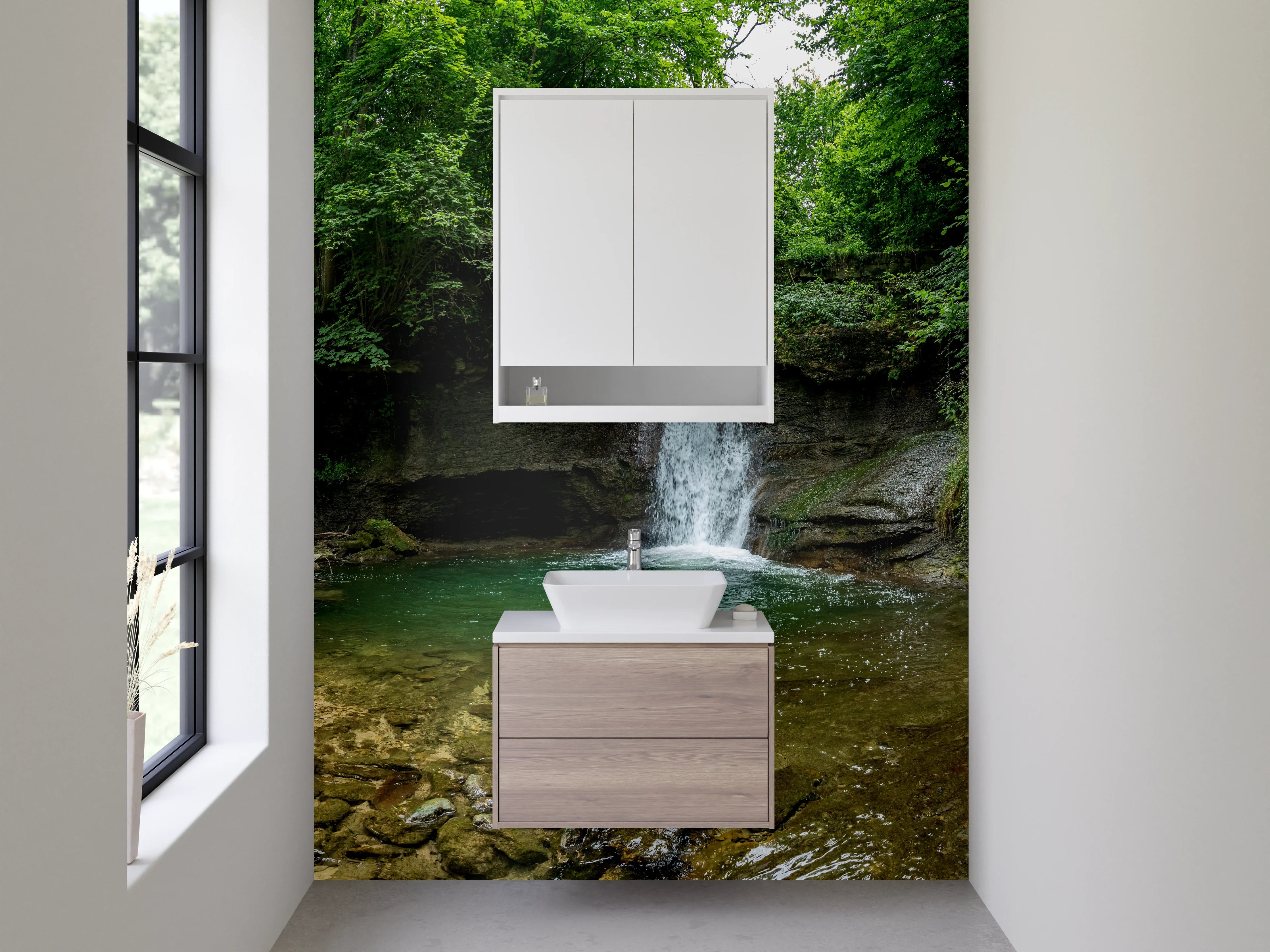 Waschbecken-Rückwand - Wasserfall im idyllischen Wald