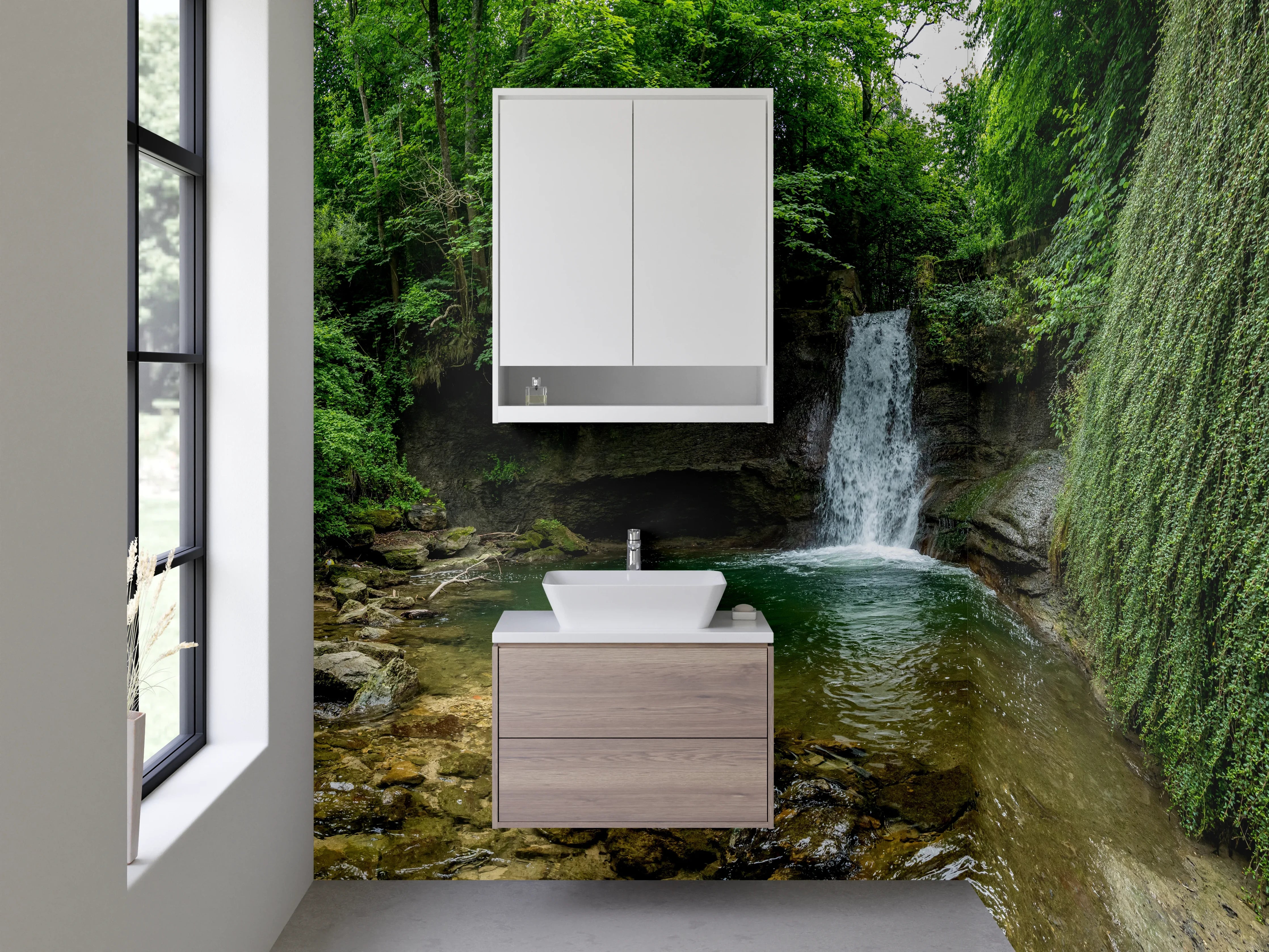 Waschbecken-Rückwand - Wasserfall im idyllischen Wald