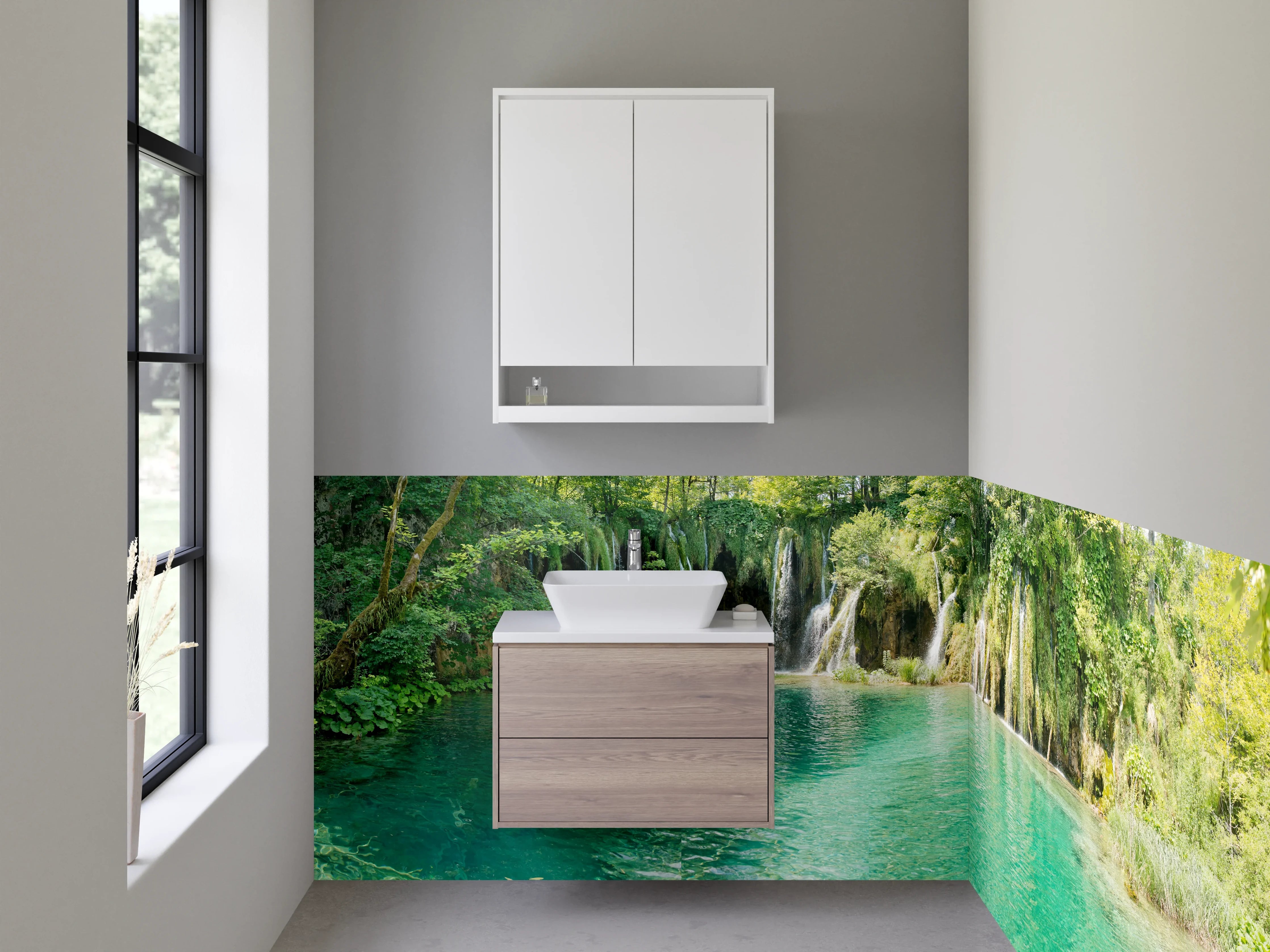 Waschbecken-Rückwand - Wasserfallpanorama – Kristallklarer Naturgenuss