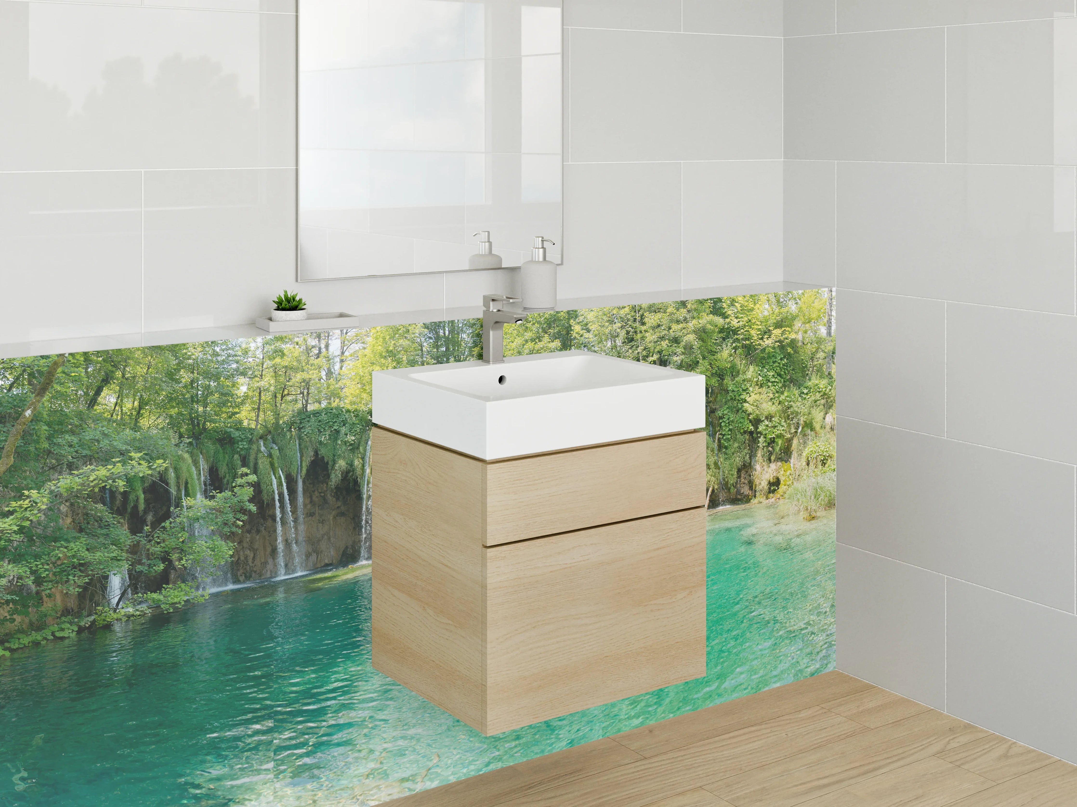 Waschbecken-Rückwand - Wasserfallpanorama – Kristallklarer Naturgenuss