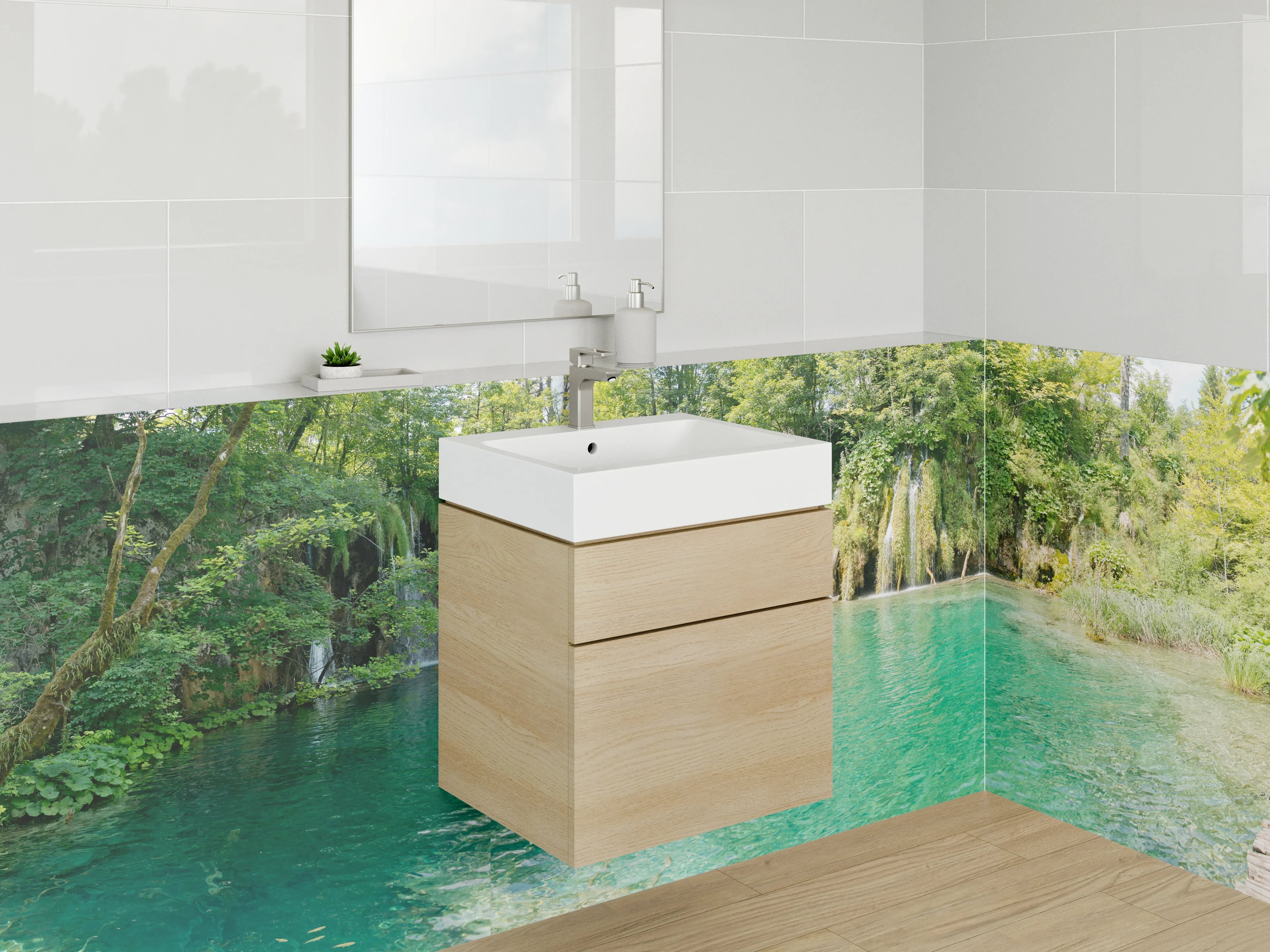 Waschbecken-Rückwand - Wasserfallpanorama – Kristallklarer Naturgenuss
