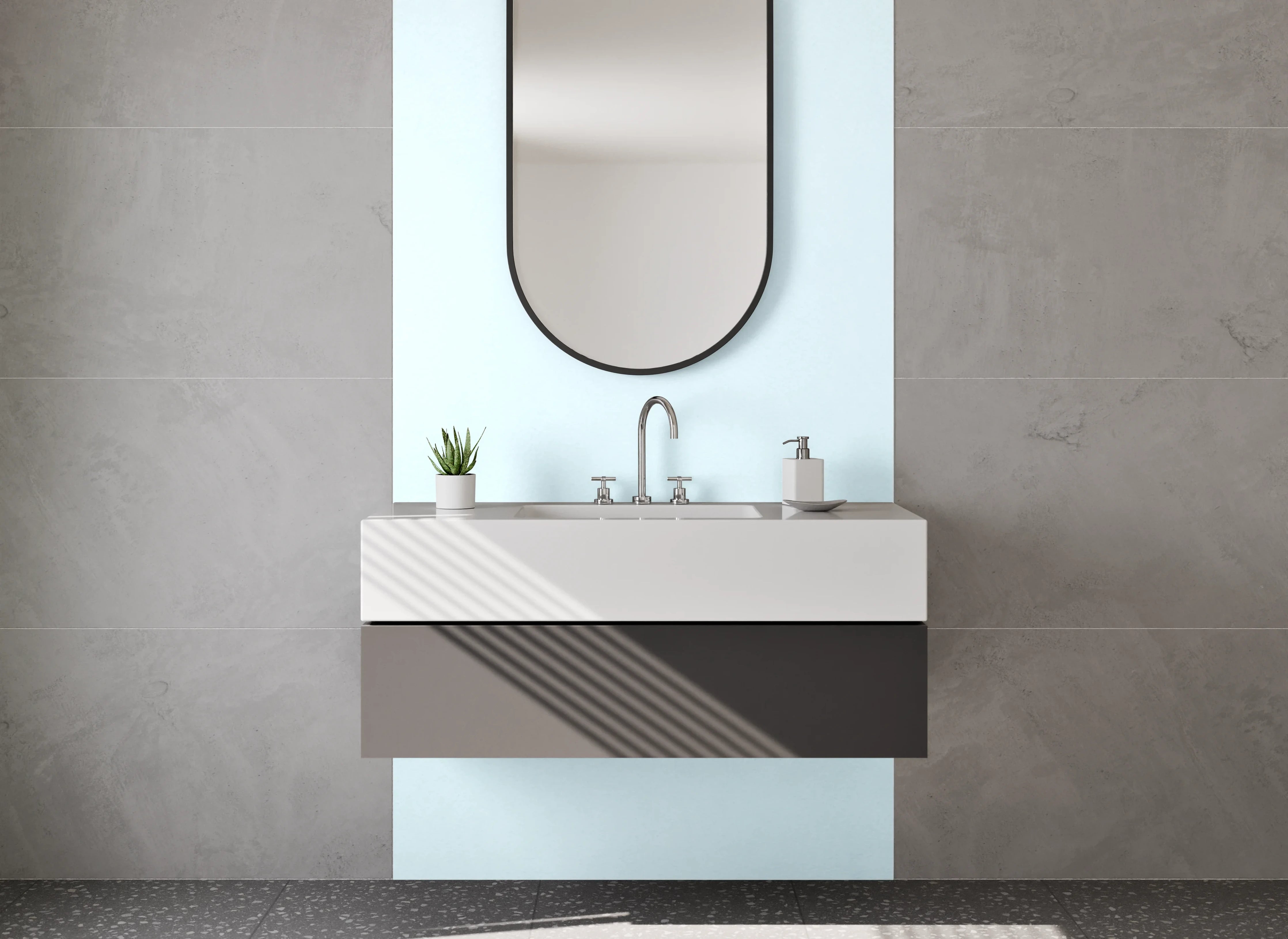 Waschbecken-Rückwand - Wasserwellen Weiß Blau Minimalistisch