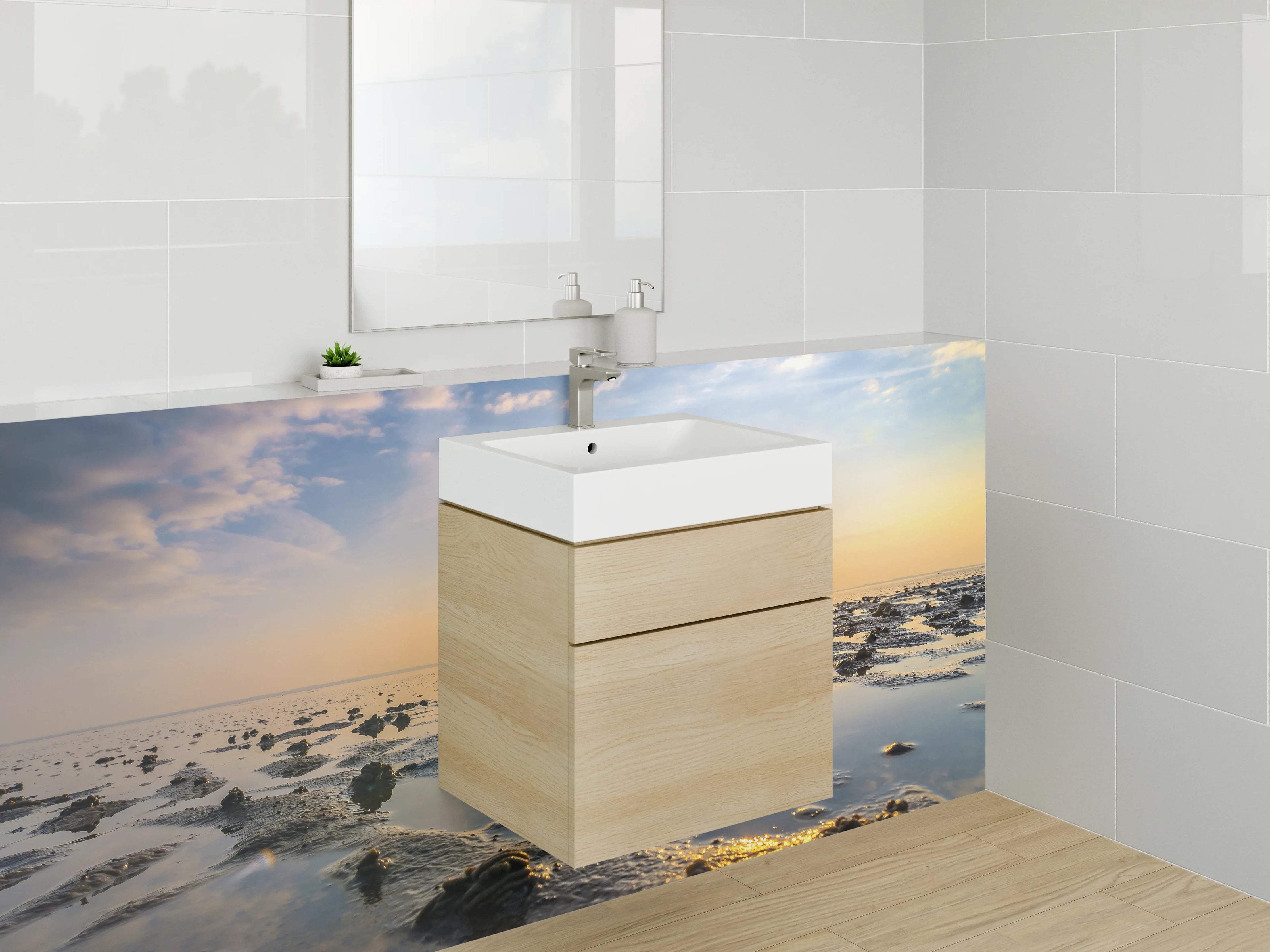 Waschbecken-Rückwand - Wattenmeer bei Sonnenuntergang Panorama