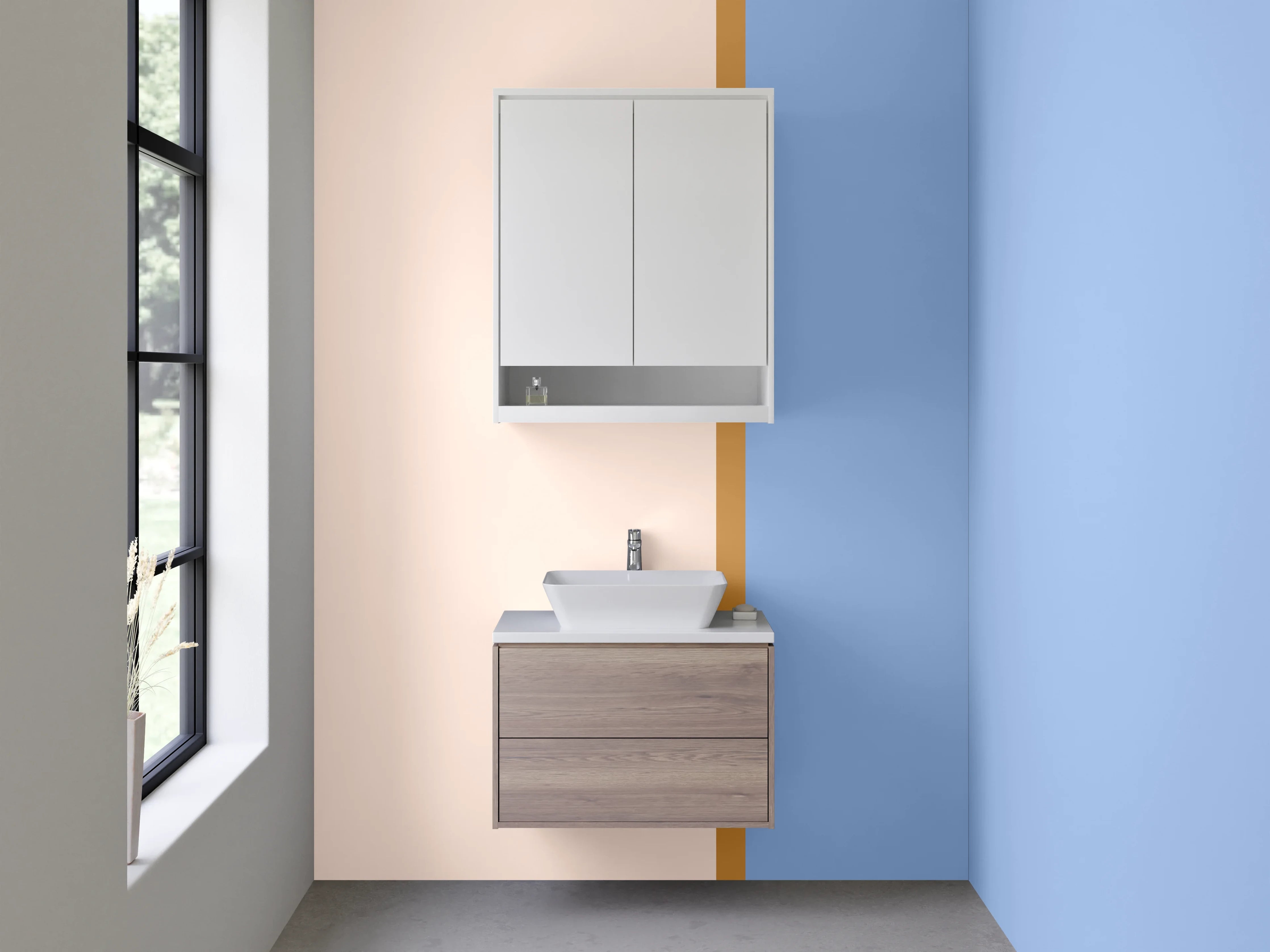 Waschbecken-Rückwand - Weiche Pastellfarben in Blau und Beige